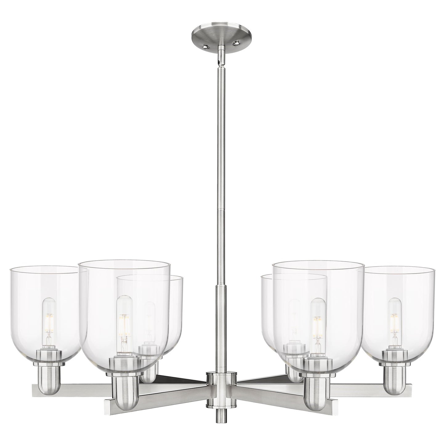 Innovations Bella 35in 6-Light Chandelier | Industrial Satin Nickel and Clear Glass | Dining Room & Living Room | Model 716-6CR-SN-G558-6CL