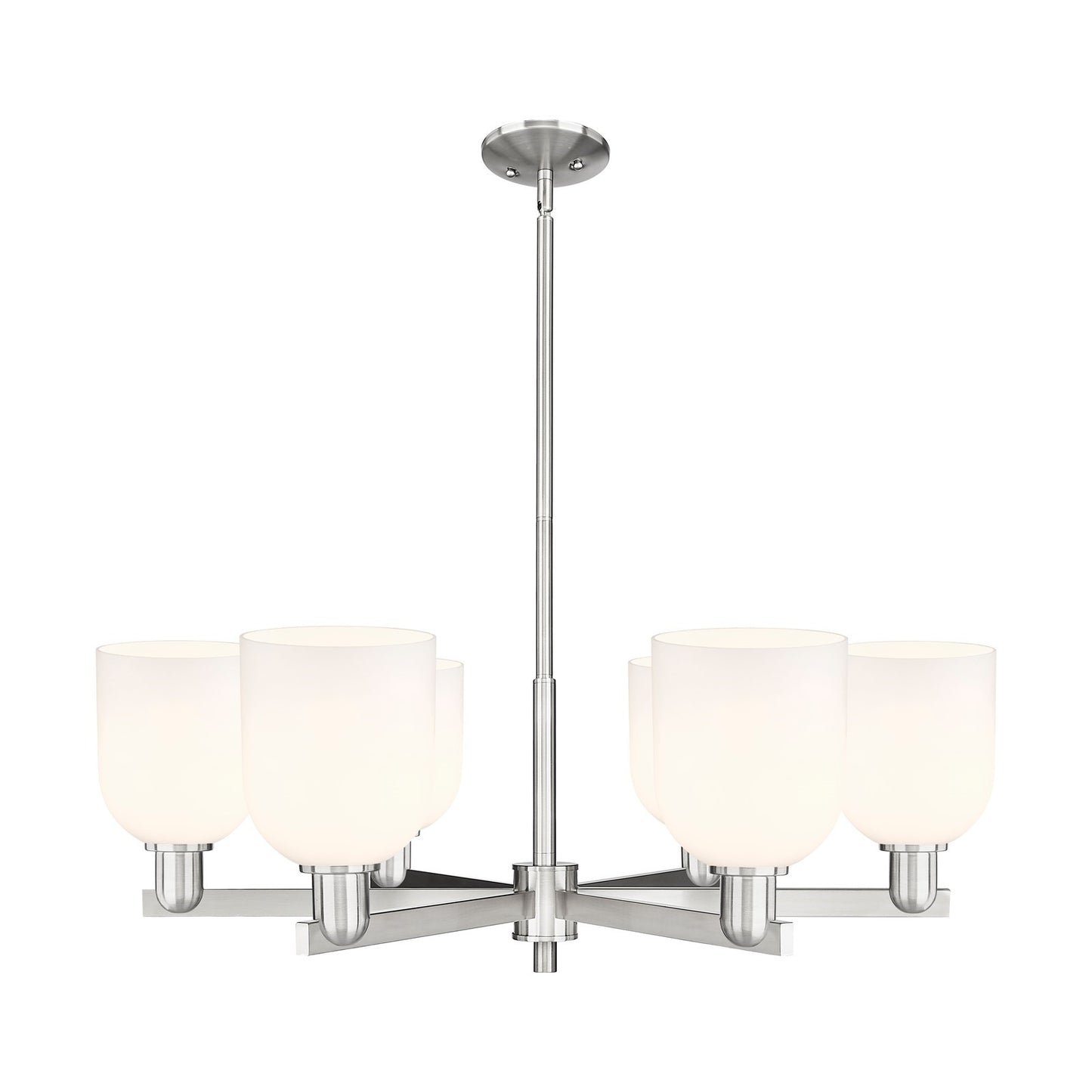 Innovations Bella 35in 6-Light Chandelier | Industrial Satin Nickel and White Glass | Dining Room & Living Room | Model 716-6CR-SN-G558-6GWH