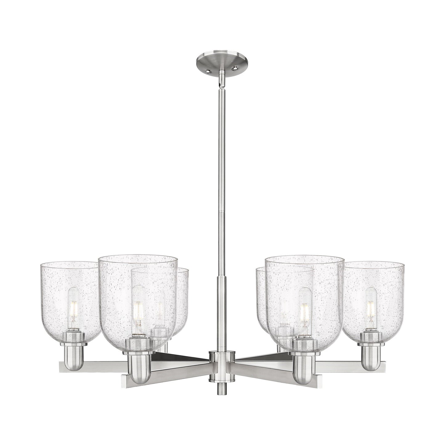 Innovations Bella 35in 6-Light Chandelier | Industrial Satin Nickel and Seedy Glass | Dining Room & Living Room | Model 716-6CR-SN-G558-6SDY