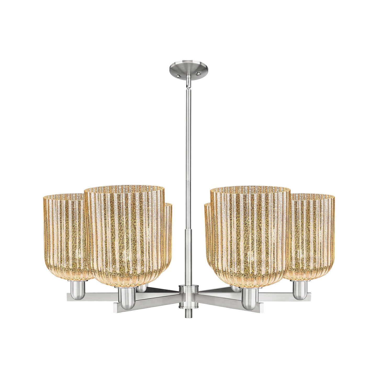 Innovations Bridal Veil 38in 6-Light Chandelier | Industrial Satin Nickel and Mercury Ribbed Glass | Dining Room & Living Room | Model 716-6CR-SN-G559-8ME