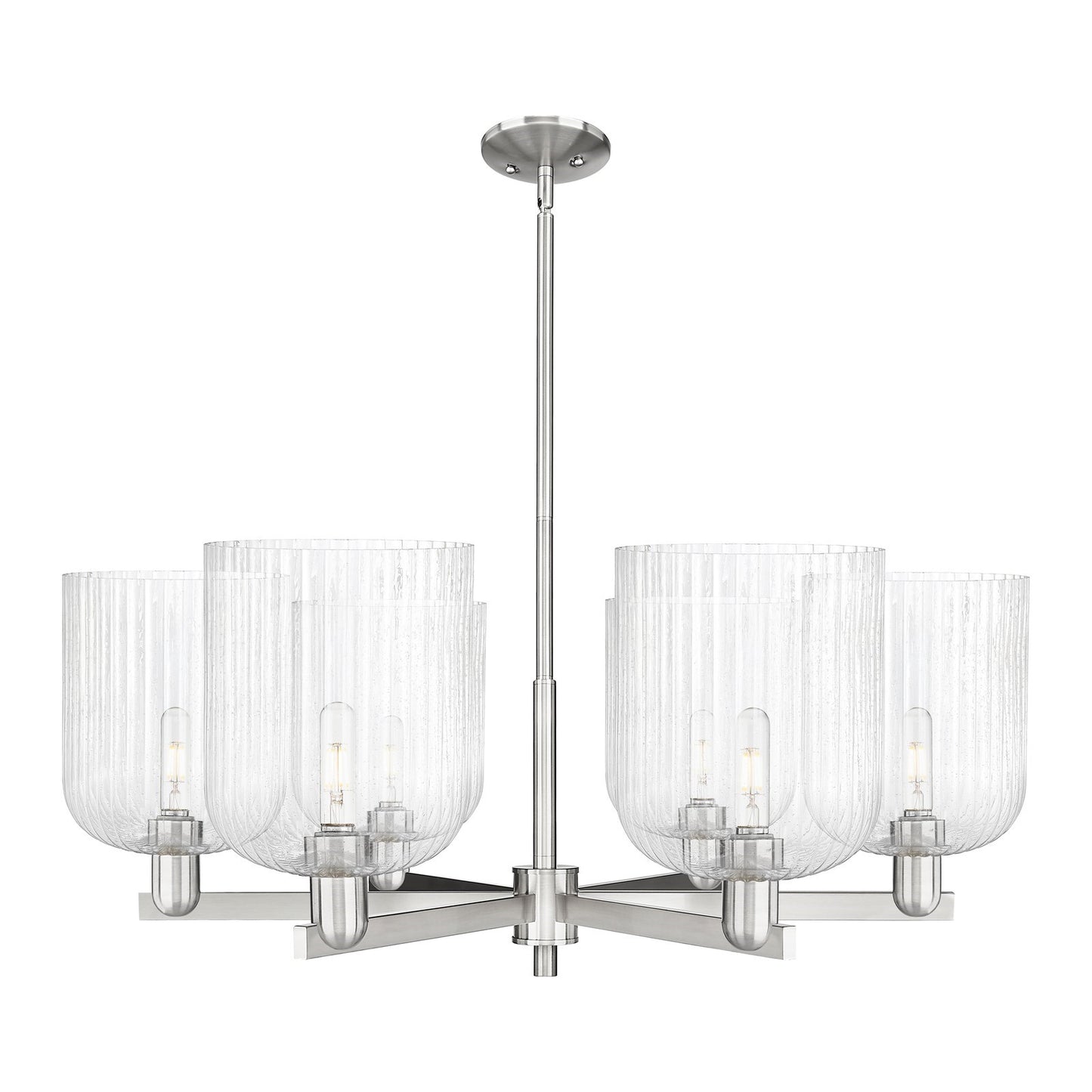 Innovations Bridal Veil 38in 6-Light Chandelier | Industrial Satin Nickel and Seedy Glass | Dining Room & Living Room | Model 716-6CR-SN-G559-8SDY