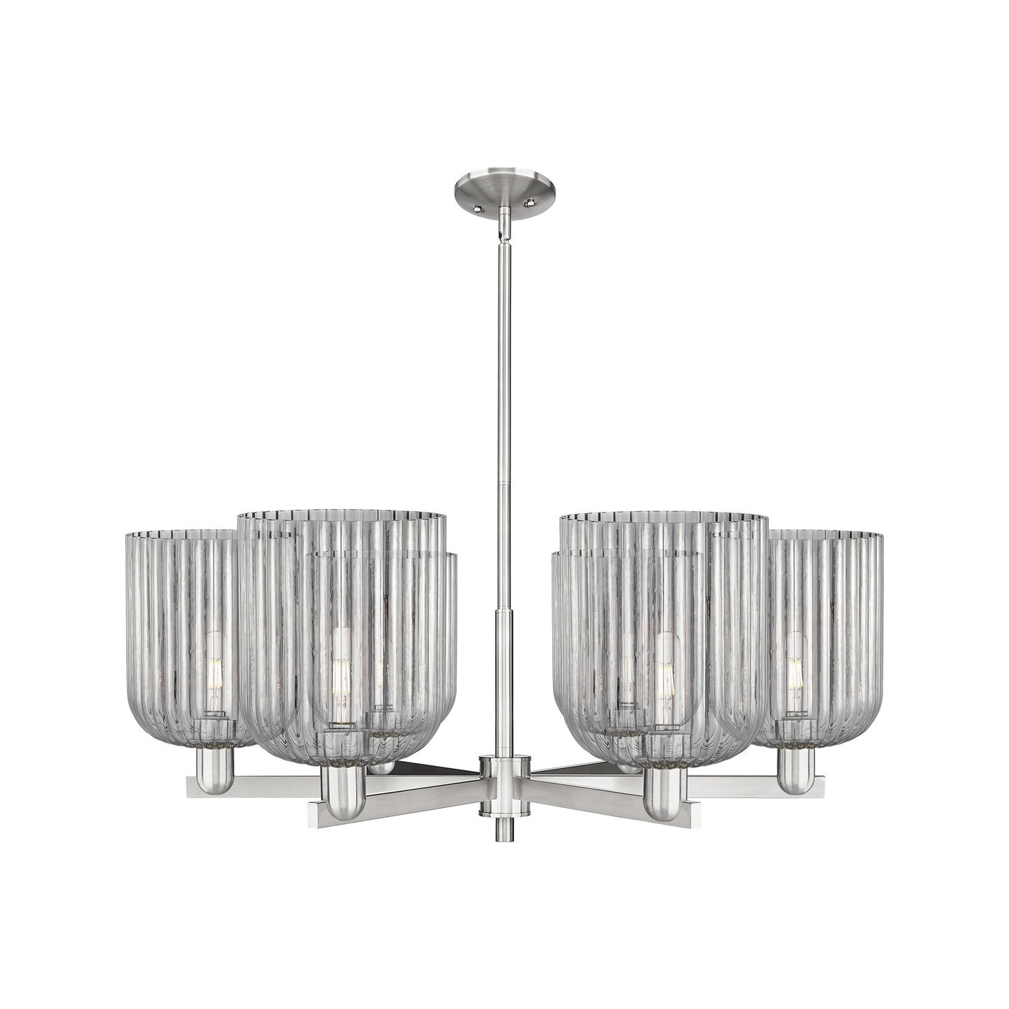 Innovations Bridal Veil 38in 6-Light Chandelier | Industrial Satin Nickel and Light Smoke Ribbed Glass | Dining Room & Living | Model 716-6CR-SN-G559-8SM