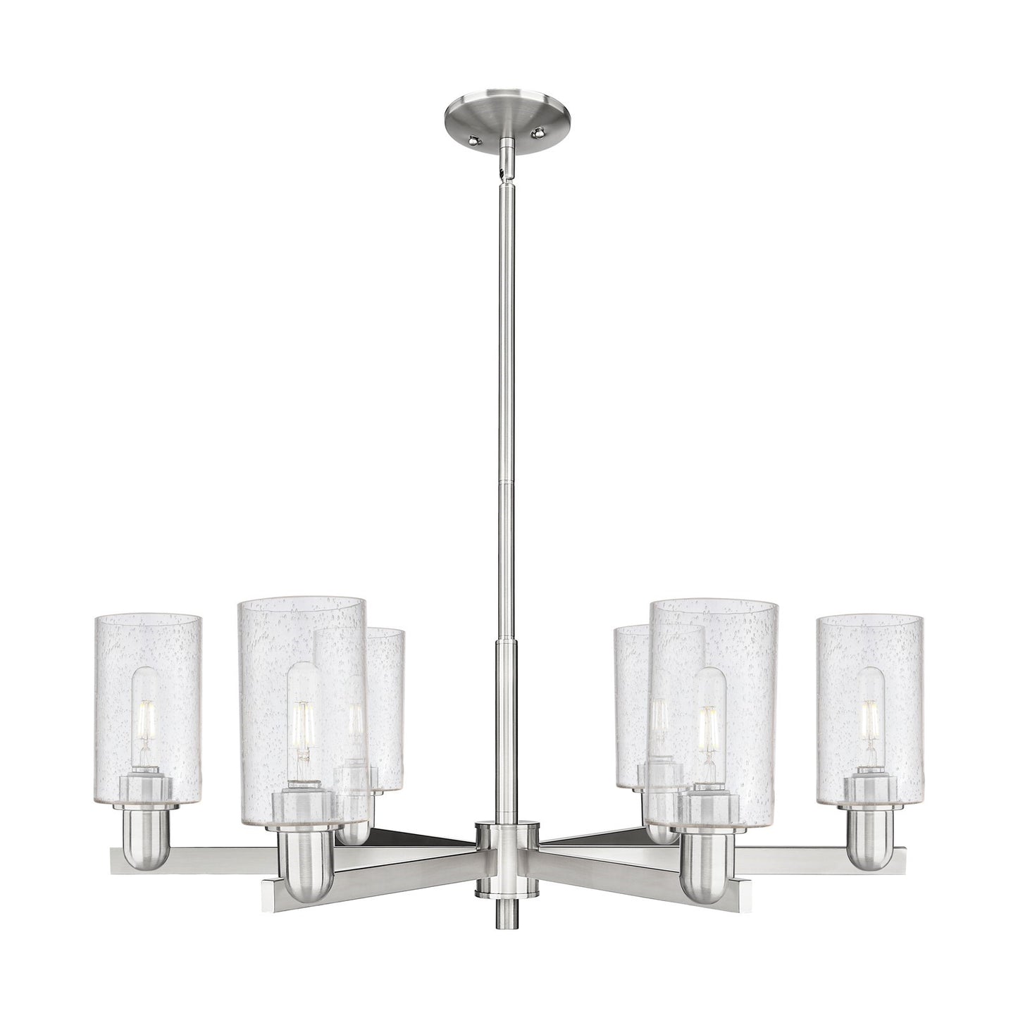 Innovations Clymer 34in 6-Light Chandelier | Industrial Satin Nickel and Seedy Glass | Dining Room & Living Room | Model 716-6CR-SN-G804