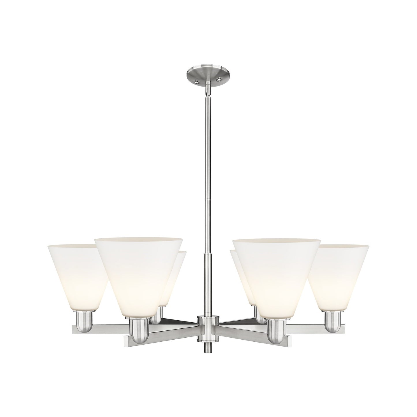 Innovations Berkshire Glass 38in 6-Light Chandelier | Industrial Satin Nickel Steel and Matte White Glass | Dining Room & Living | Model 716-6CR-SN-GBC-81
