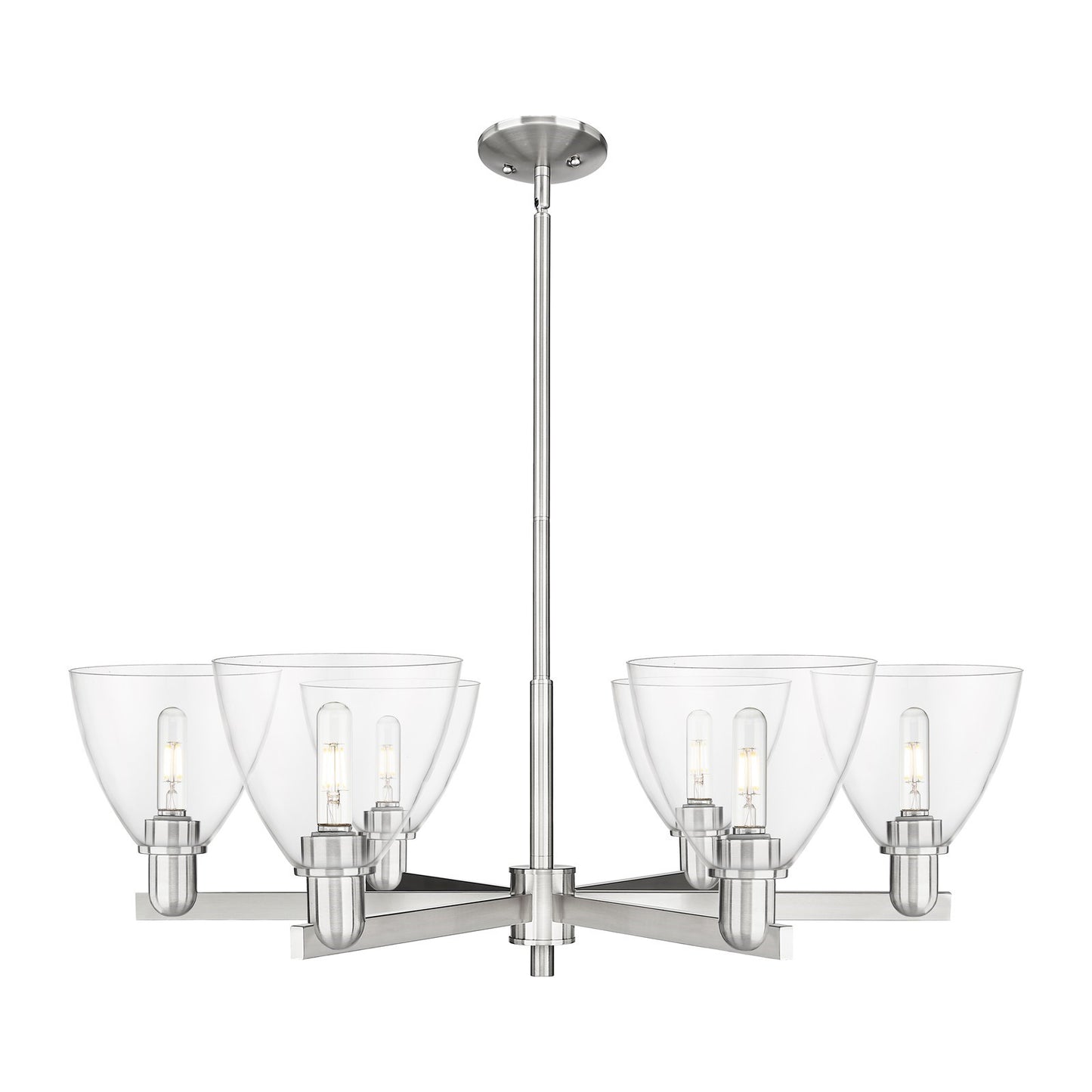 Innovations Bristol 37in 6-Light Chandelier | Industrial Satin Nickel Steel and Clear Glass | Dining Room & Living Room | Model 716-6CR-SN-GBD-752