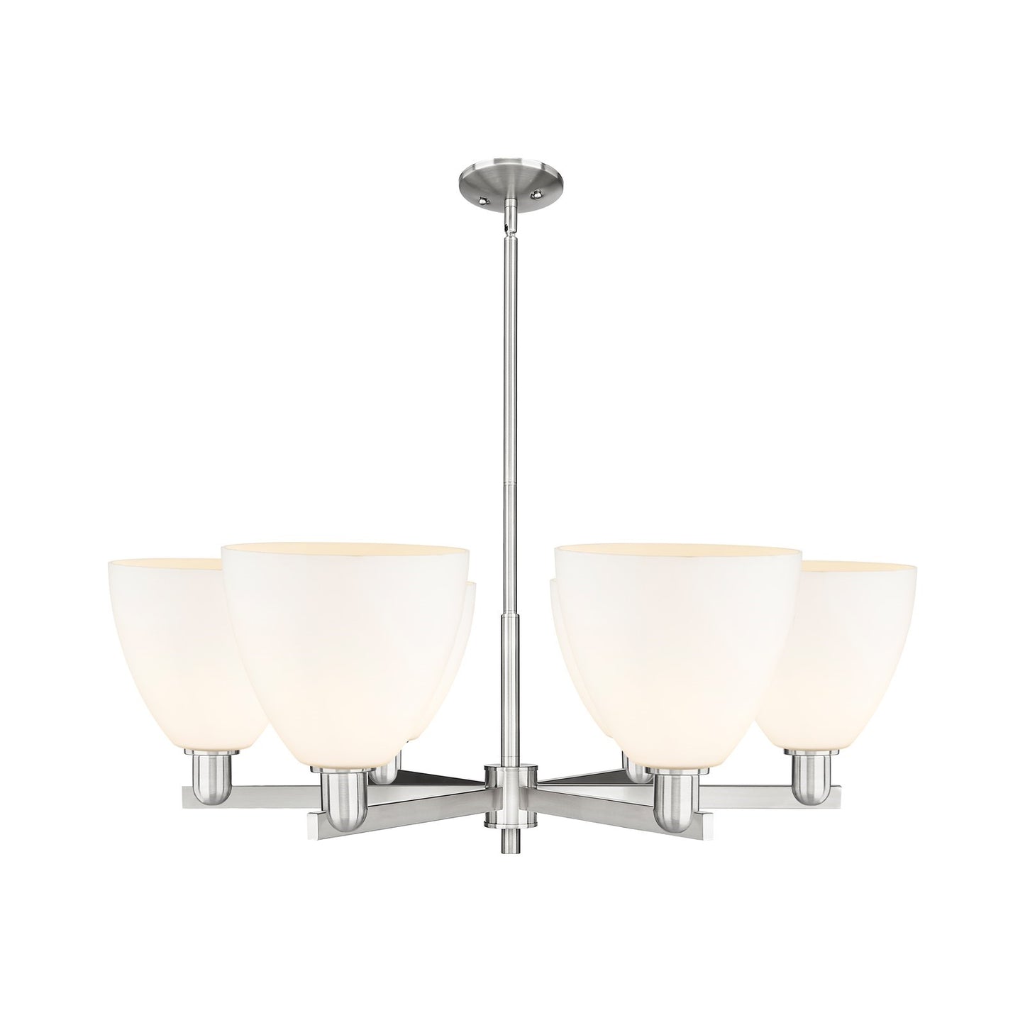Innovations Bristol 39in 6-Light Chandelier | Industrial Satin Nickel Steel and Matte White Glass | Kitchen Island & Dining Room | Model 716-6CR-SN-GBD-91