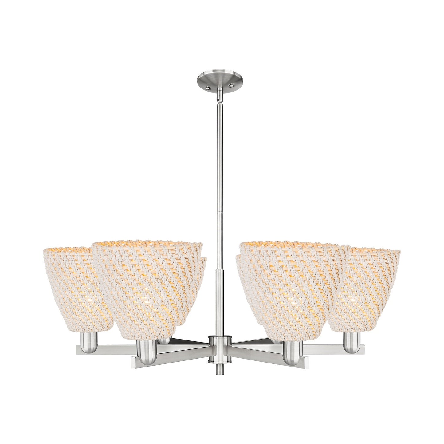 Innovations Bristol Natural 39in 6-Light Chandelier | Industrial Satin Nickel Steel and Natural Fiber Dome Shade | Dining | Model 716-6CR-SN-NBD-9-NAT