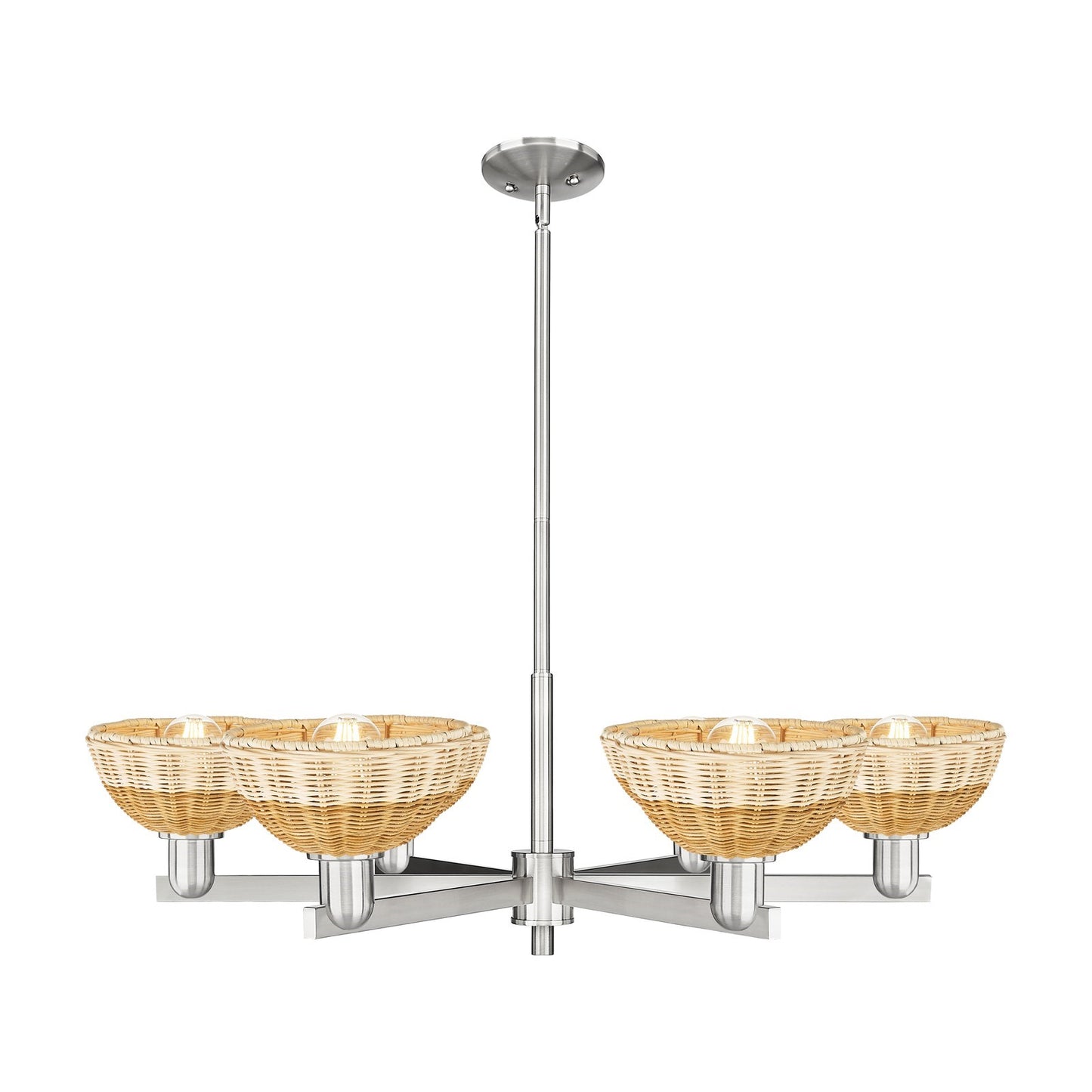 Innovations Natural Ballston Dome 37in 6-Light Chandelier | Farmhouse Satin Nickel Steel and Natural Fiber Basketweave | Model 716-6CR-SN-NBD2-75-NAT