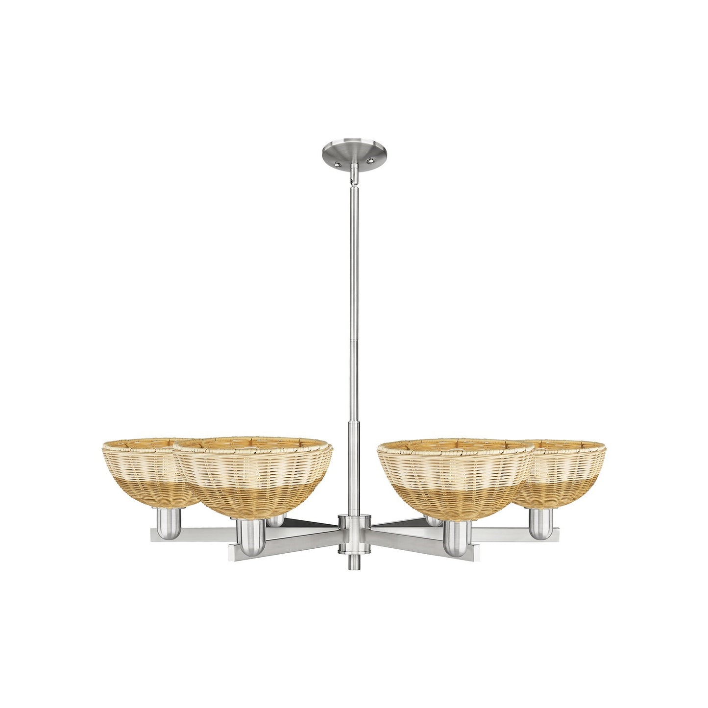 Innovations Bristol Natural II 39in 6-Light Chandelier | Industrial Satin Nickel Steel and Natural Fiber Shade | Damp-Rated | Model 716-6CR-SN-NBD2-9-NAT