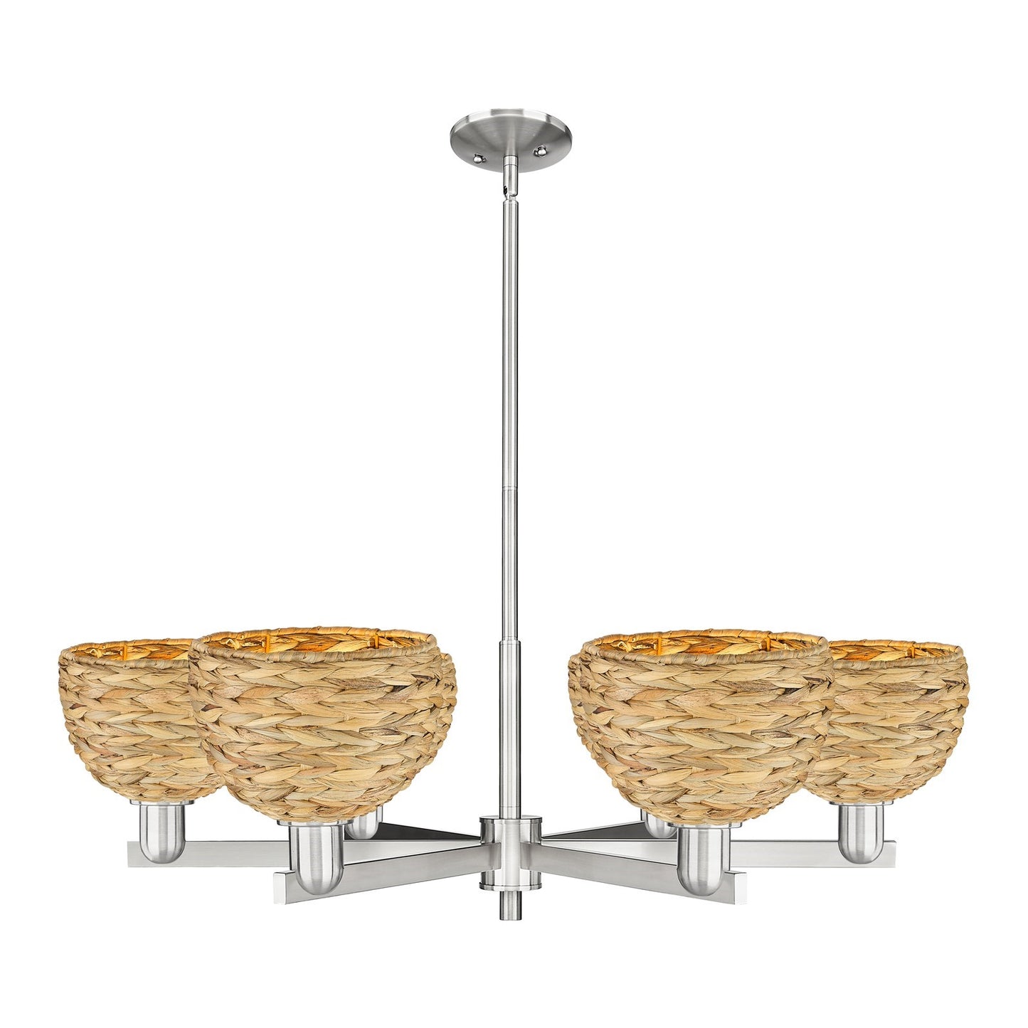 Innovations Woven Rattan 38in 6-Light Chandelier | Industrial Satin Nickel and Natural Fiber | Dining Room & Living Room | Model 716-6CR-SN-RBD-8-NAT