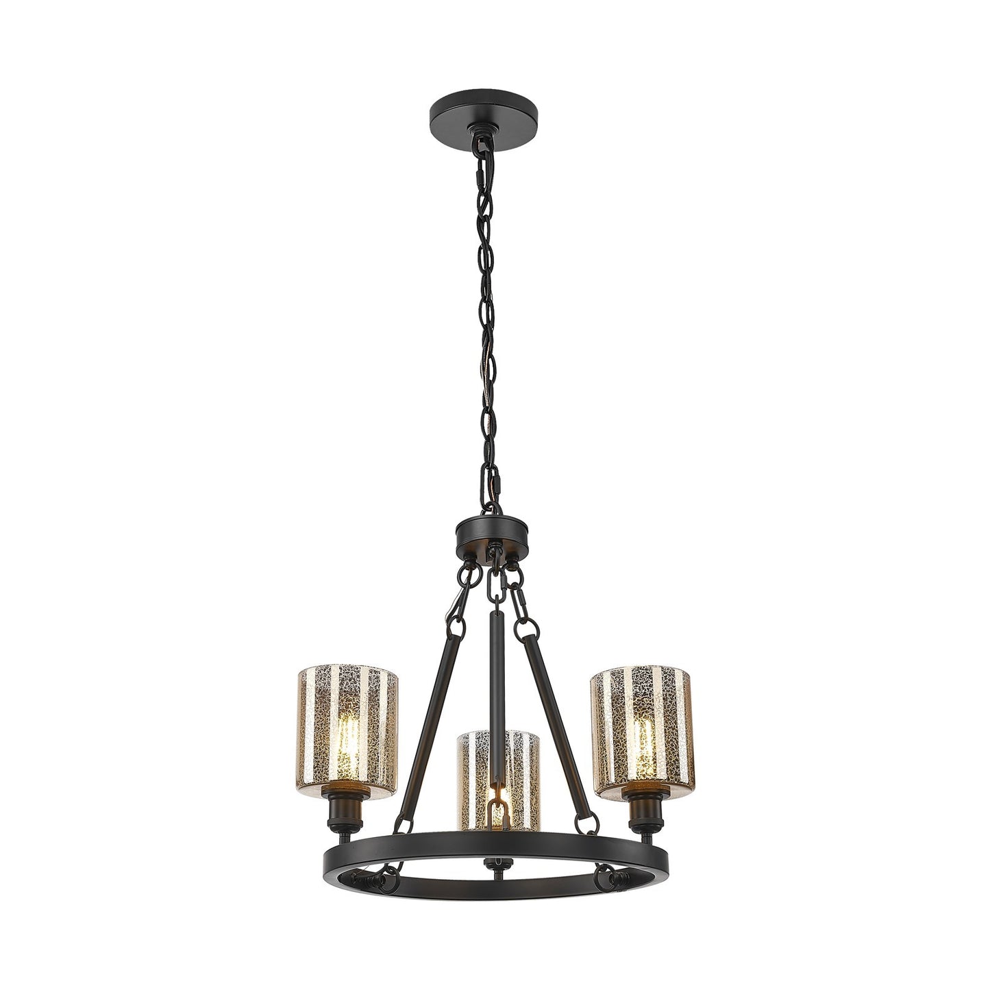 Innovations Cobbleskill 23in 3-Light Mini Chandelier | Industrial Matte Black Steel and Mercury Glass | Kitchen Island & Dining Room | Model 820-BK-G116