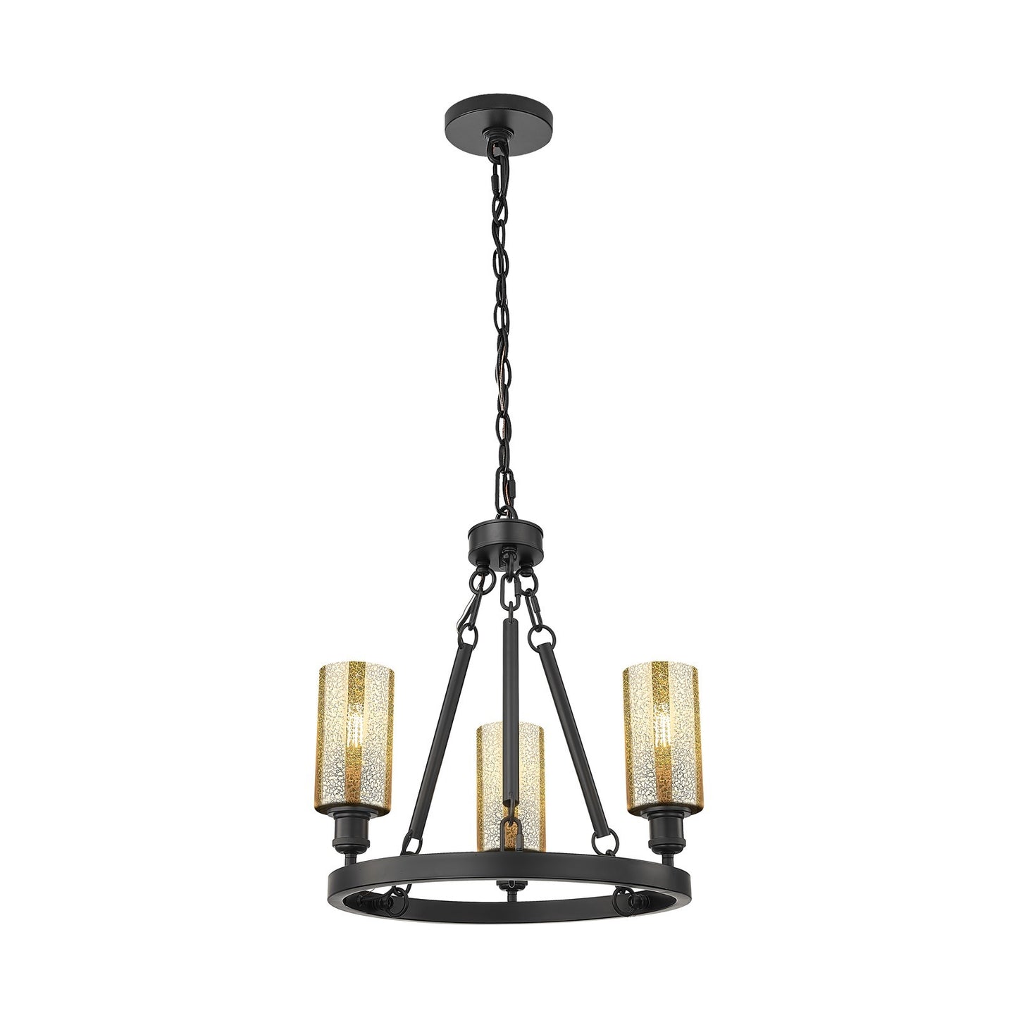 Innovations Crown Point 22in 3-Light Mini Chandelier | Industrial Matte Black Steel and Mercury Glass | Dining Room & Kitchen | Model 820-BK-G434-7ME