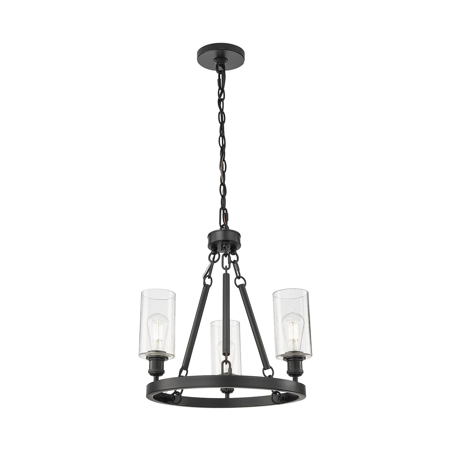 Innovations Crown Point 22in 3-Light Mini Chandelier | Industrial Matte Black Steel and Seedy Glass | Kitchen Island & Dining | Model 820-BK-G434-7SDY