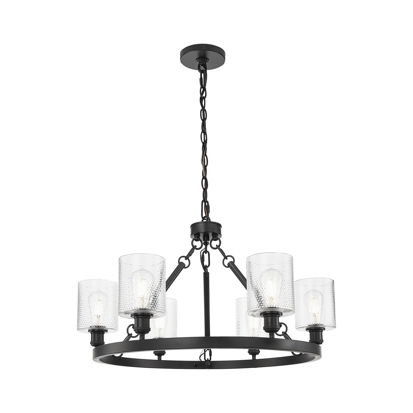 Innovations Cobbleskill 33in 6-Light Chandelier | Industrial Matte Black Steel and Clear Glass | Kitchen Island & Dining Room | Model 830-BK-G112