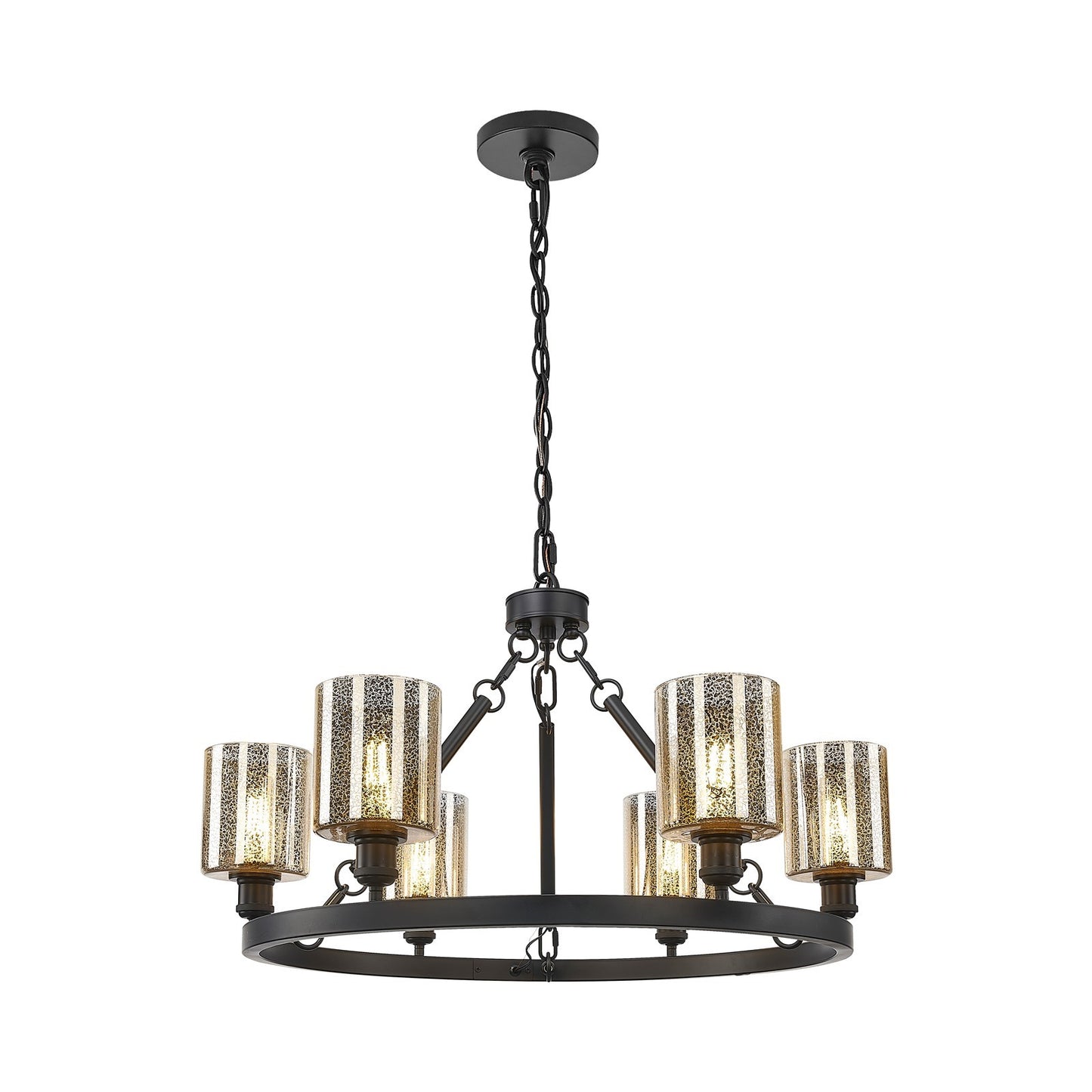 Innovations Cobbleskill 33in 6-Light Chandelier | Industrial Matte Black Steel and Mercury Glass Shade | Dining Room & Living Room | Model 830-BK-G116