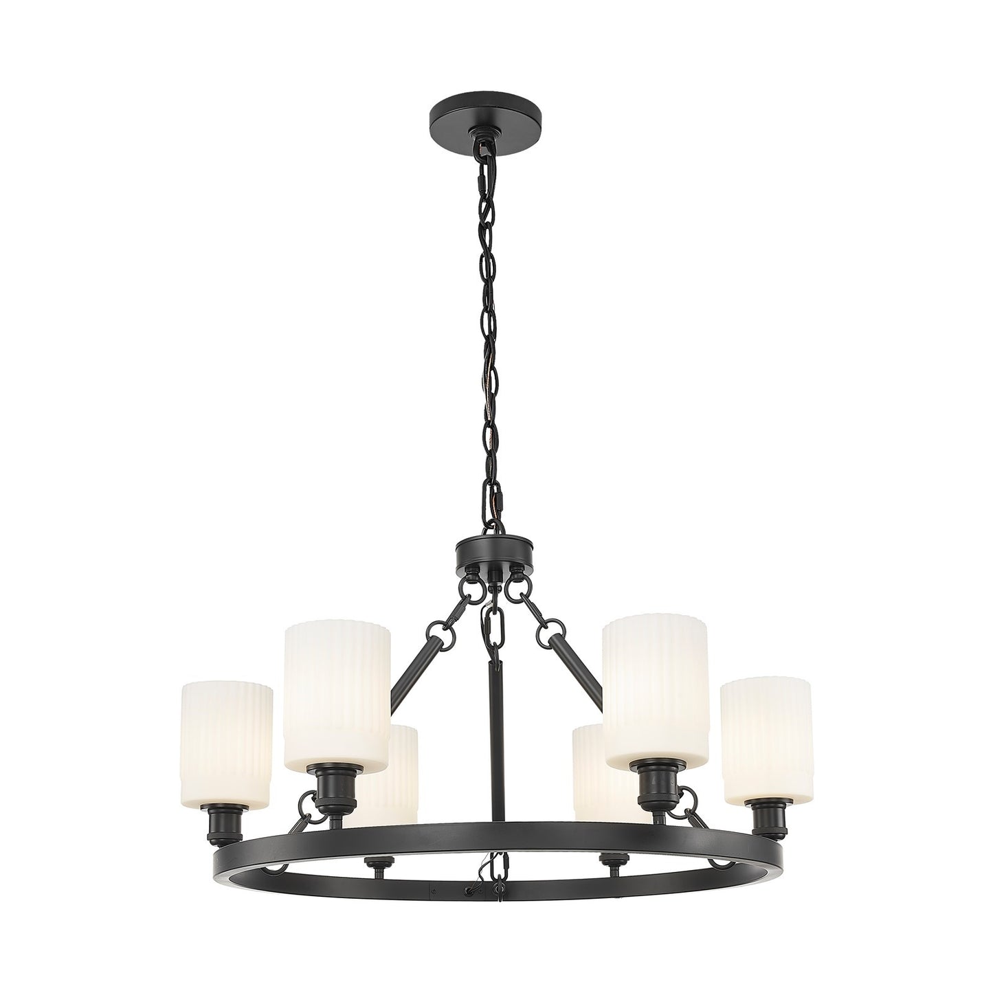 Innovations Hadley 33in 6-Light Chandelier | Industrial Matte Black Steel and Matte White Glass | Dining Room & Living Room | Model 830-BK-G341
