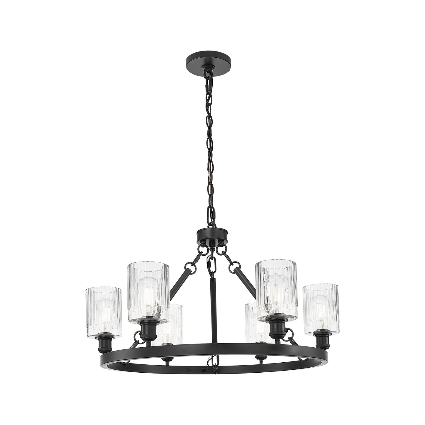 Innovations Hadley 33in 6-Light Chandelier | Industrial Matte Black Steel and Clear Ribbed Glass | Dining Room & Living Room | Model 830-BK-G342