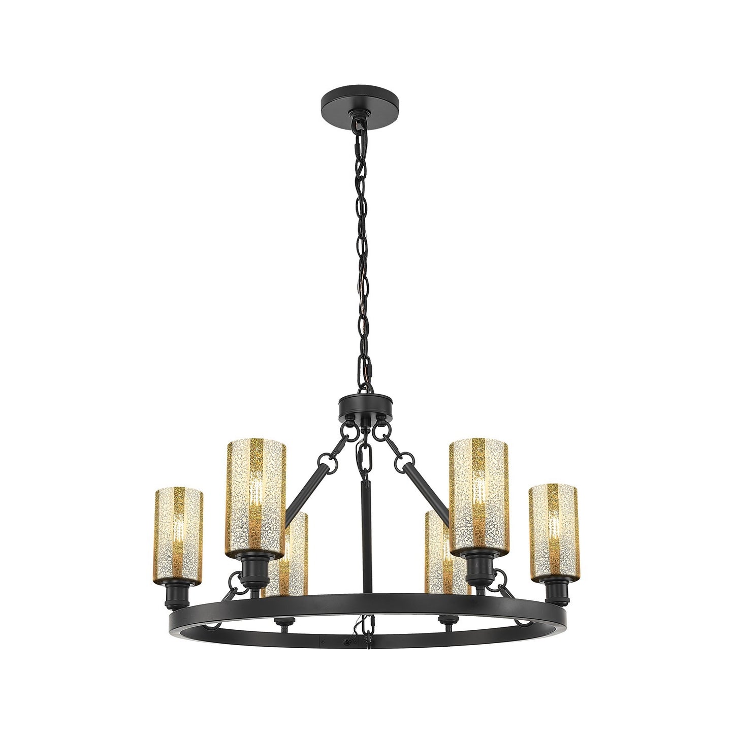 Innovations Crown Point 32in 6-Light Chandelier | Industrial Matte Black Steel and Mercury Glass | Dining Room & Living Room | Model 830-BK-G434-7ME