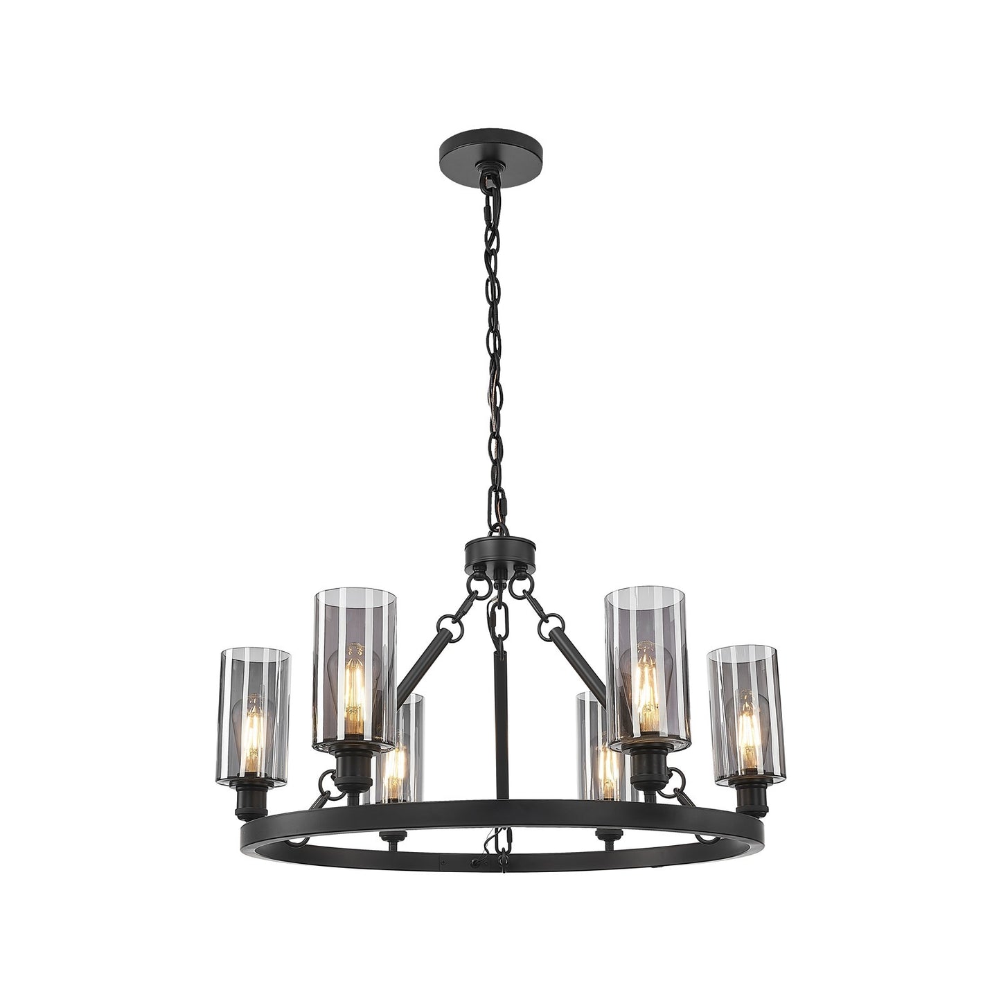 Innovations Crown Point 32in 6-Light Chandelier | Industrial Matte Black Steel and Light Smoke Glass | Dining Room & Living Room | Model 830-BK-G434-7SM