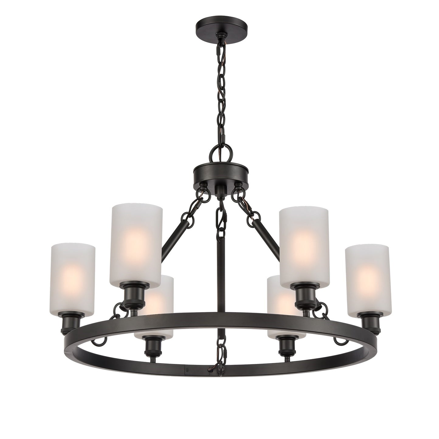 Innovations Clymer 30in 6-Light Chandelier | Industrial Matte Black Steel and Matte White Glass | Kitchen Island & Dining Room | Model 830-BK-G801-LED