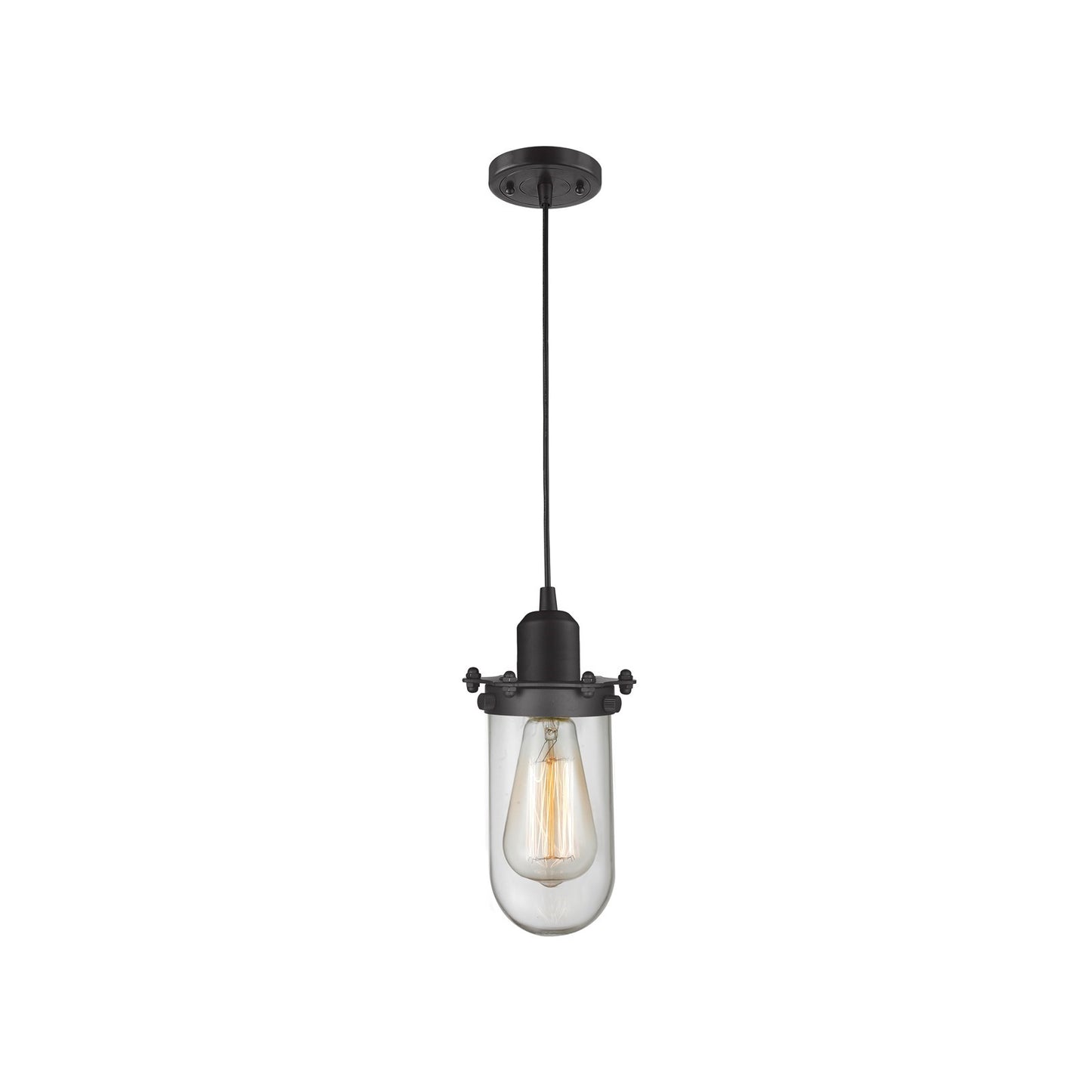 Innovations Centri 4.5in 1-Light Mini Pendant | Industrial Matte Black Steel and Clear Glass | Kitchen Island & Dining | Model 900-1P-BK-CE231-BK-CL-LED
