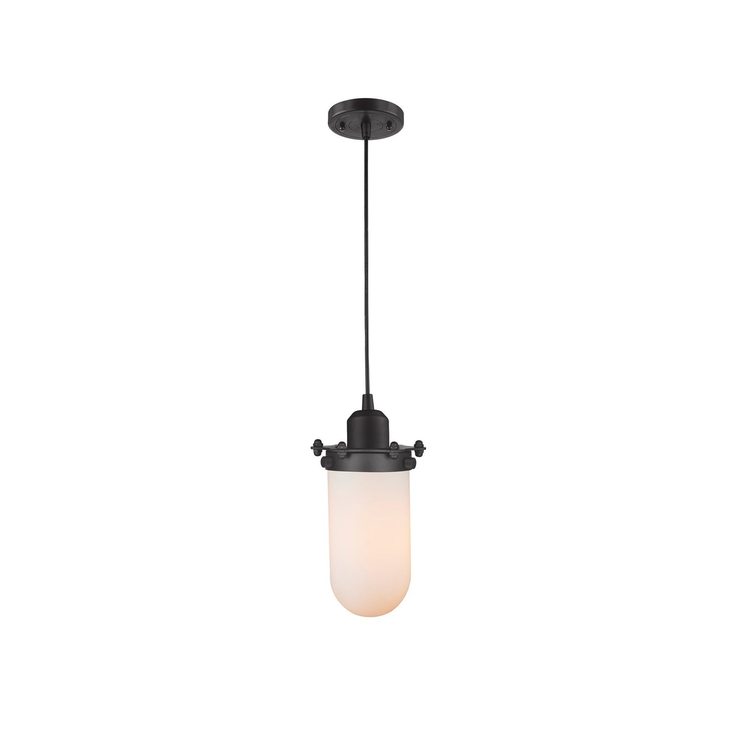 Innovations Centri 1-Light 4.5in Mini Pendant | Industrial Matte Black Steel and Matte White Frosted Glass | Kitchen Island & | Model 900-1P-BK-CE231-BK-W