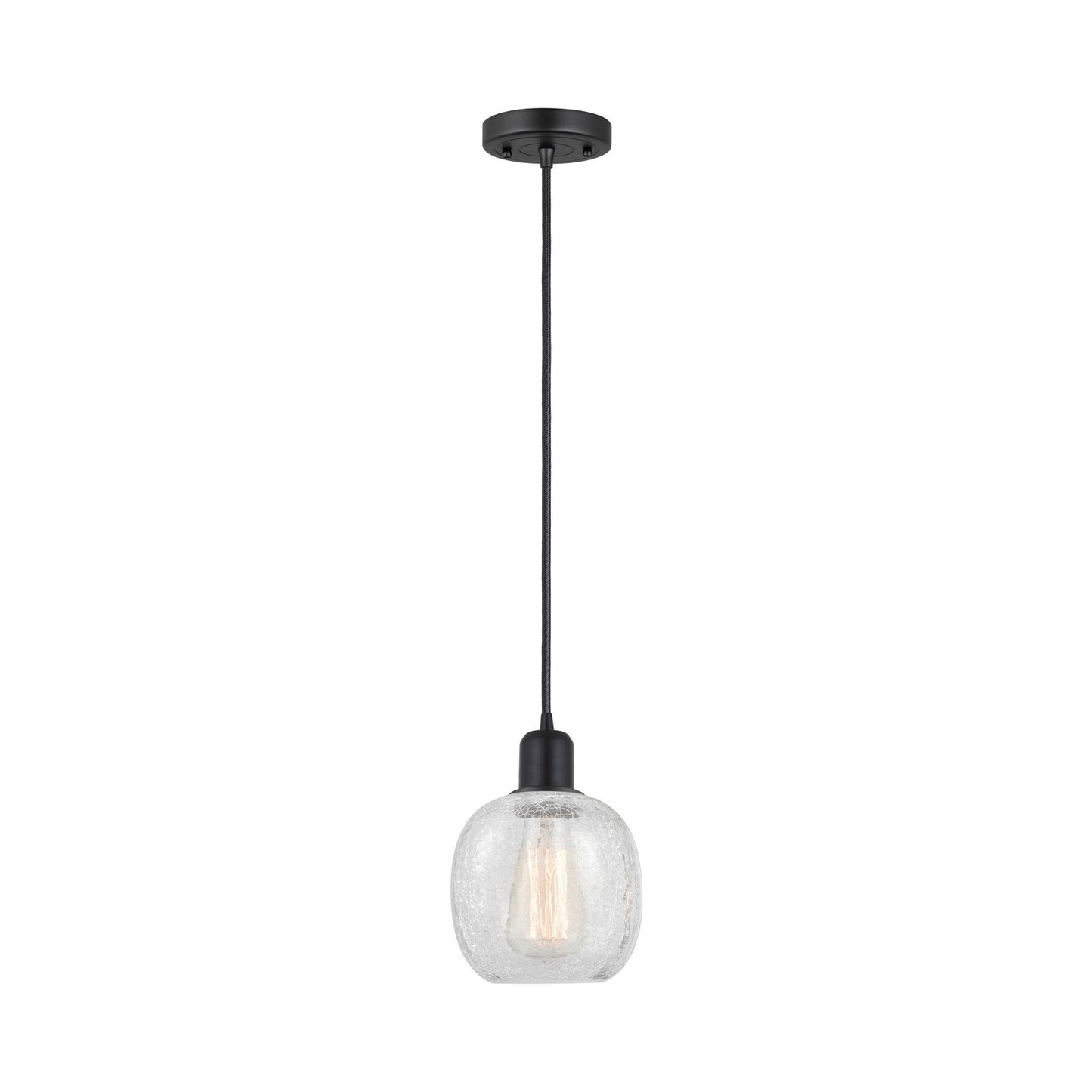 Innovations Belfast 6in 1-Light Mini Pendant | Industrial Matte Black Steel and Clear Crackle Glass | Kitchen Island & Dining Room | Model 900-1P-BK-G105