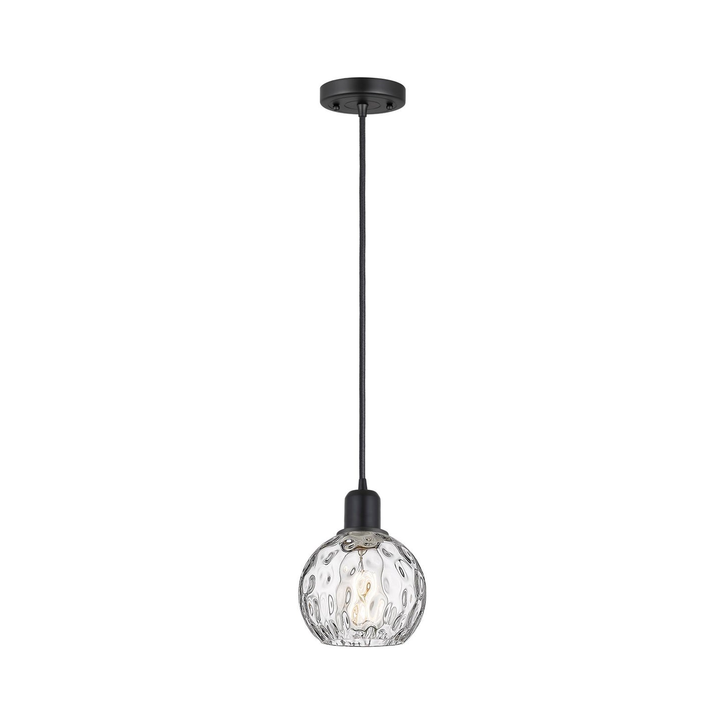 Innovations Athens Water Glass 6in 1-Light Mini Pendant | Industrial Matte Black Steel and Clear Glass | Kitchen Island & Dining | Model 900-1P-BK-G1215-6