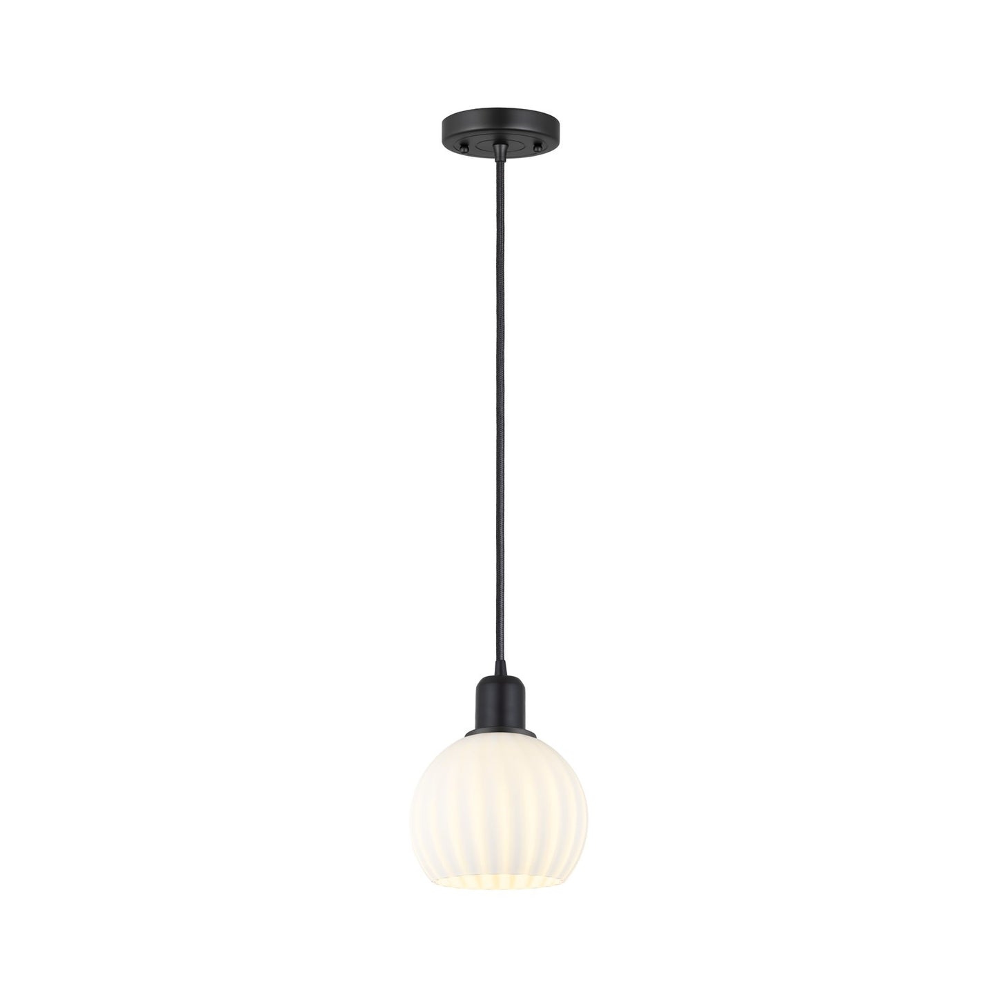 Innovations Lighting White Venetian 6in 1-Light Mini Pendant | Industrial Matte Black Steel and White Venetian Glass | Kitchen | Model 900-1P-BK-G1217-6WV