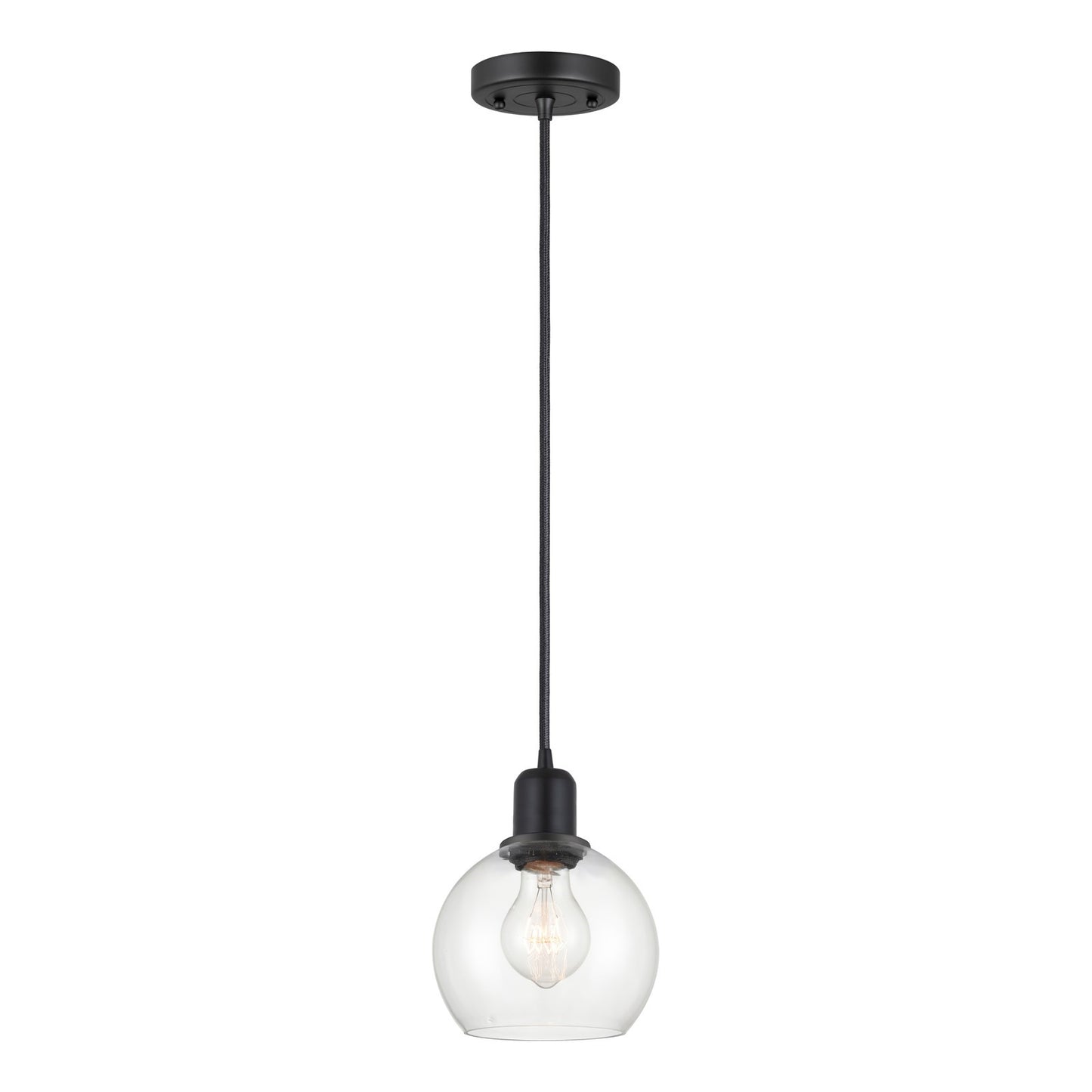 Innovations Athens 6in 1-Light Mini Pendant | Industrial Matte Black Steel and Clear Glass | Kitchen Island | Model 900-1P-BK-G122-6