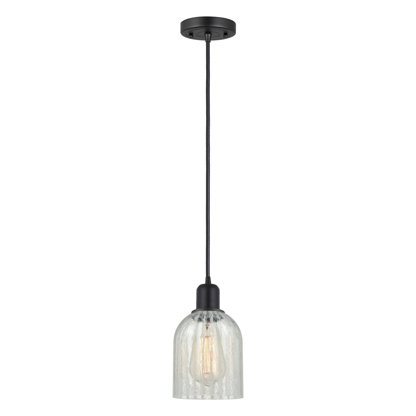 Innovations Caledonia 5in 1-Light Mini Pendant | Industrial Matte Black Steel and Mouchette Glass | Kitchen Island & Dining Room | Model 900-1P-BK-G2511