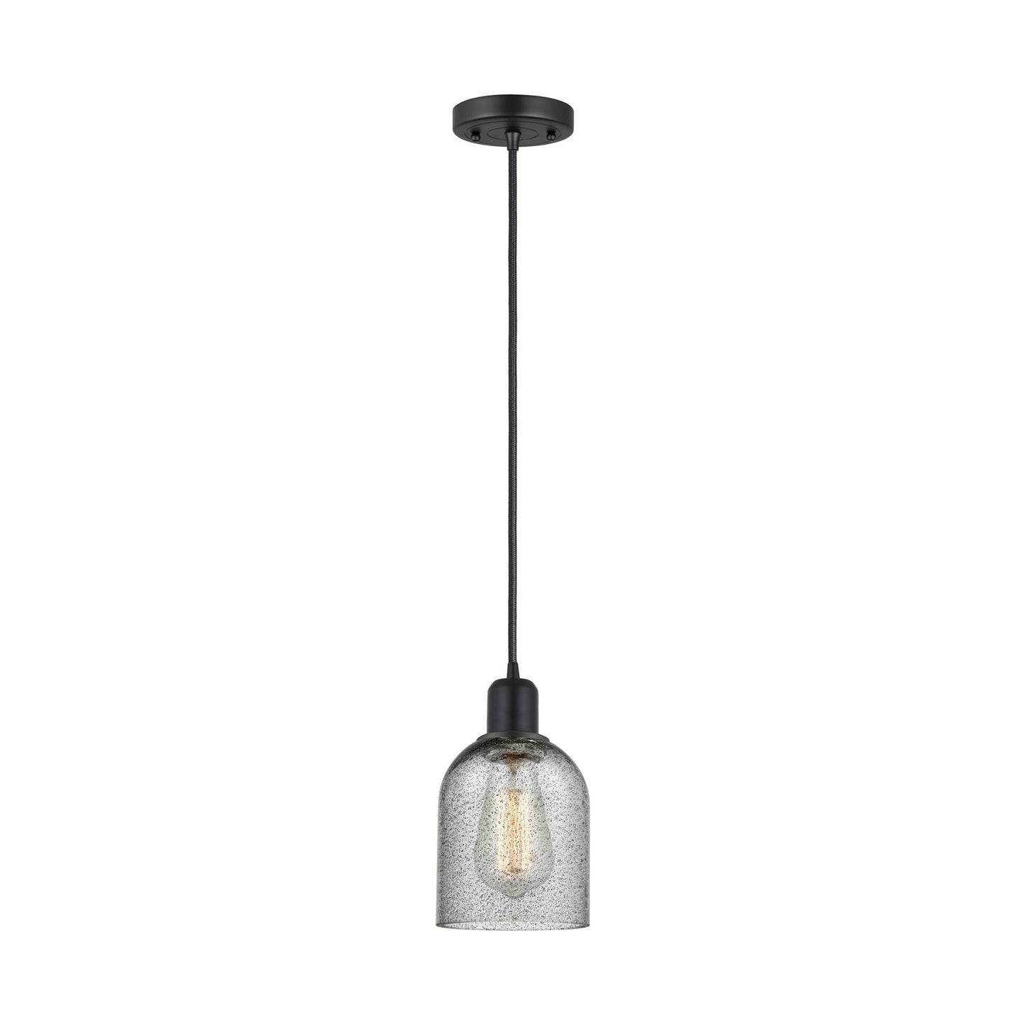 Innovations Caledonia 5in 1-Light Mini Pendant | Industrial Matte Black Steel and Charcoal Glass | Kitchen Island | 5 x 9 in | Model 900-1P-BK-G257