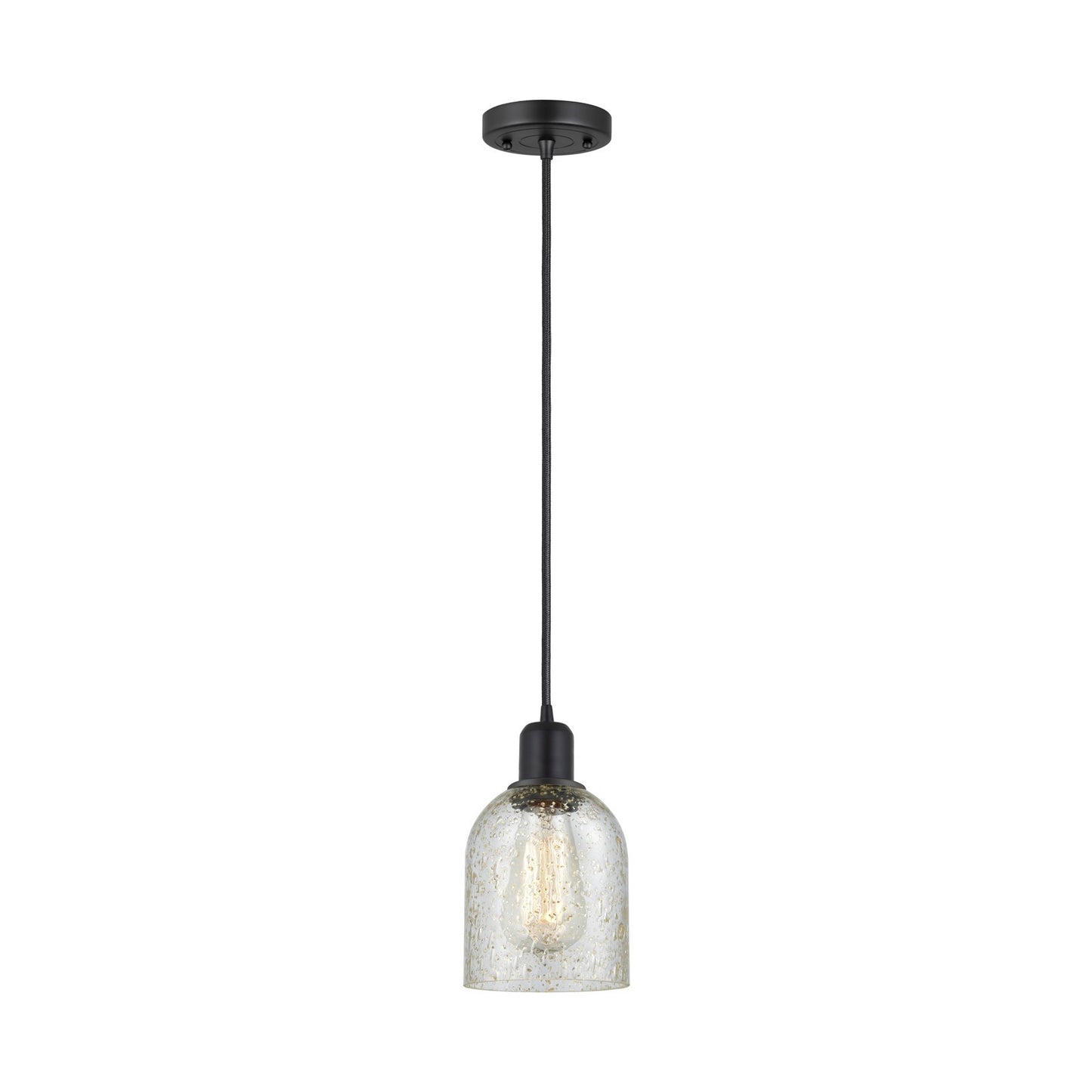 Innovations Caledonia 5in 1-Light Mini Pendant | Industrial Matte Black Steel and Mica Glass | Kitchen Island & Dining Room | Model 900-1P-BK-G259