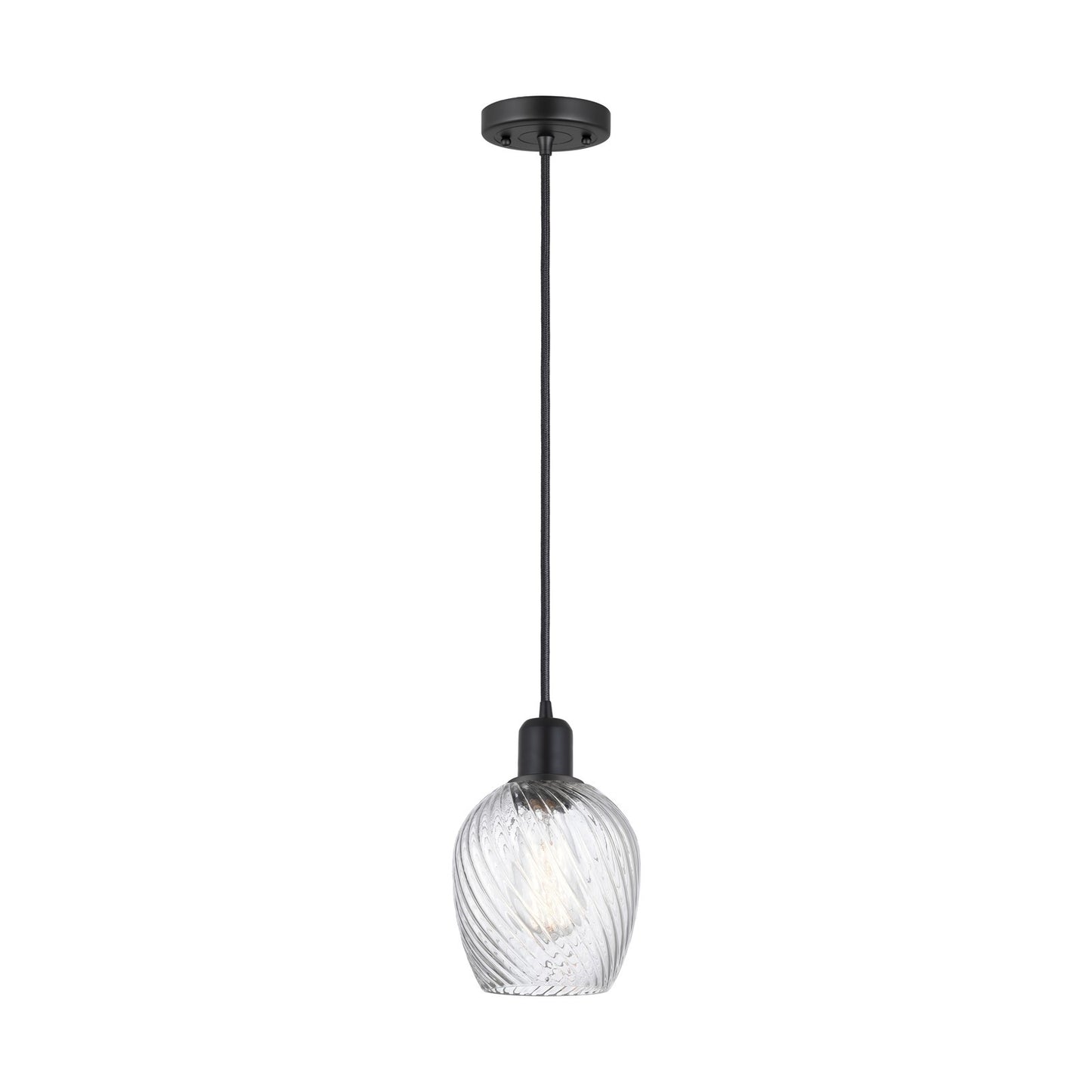 Innovations Salina 6in 1-Light Mini Pendant | Industrial Matte Black Steel and Clear Spiral Fluted Glass | Kitchen Island & Dining | Model 900-1P-BK-G292