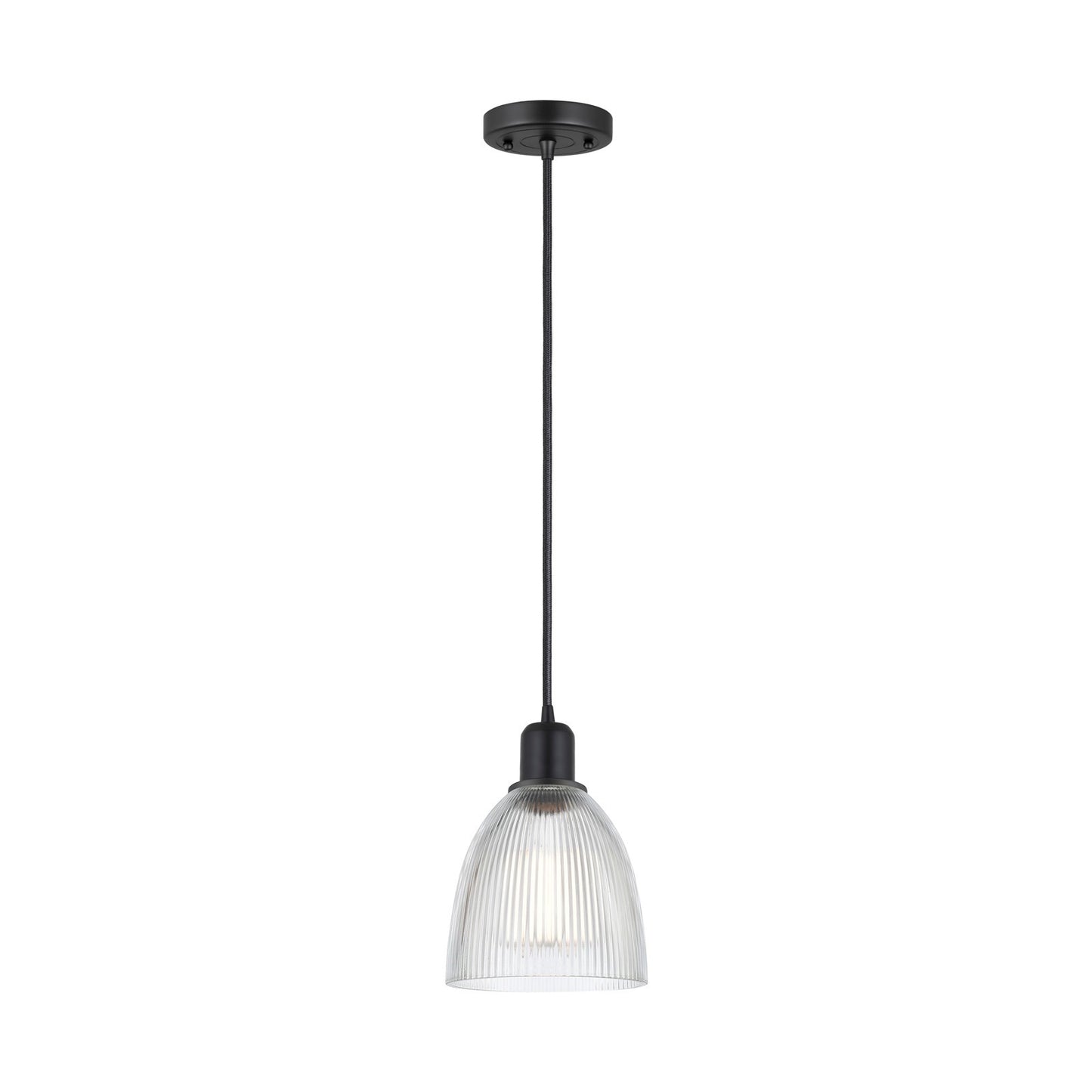 Innovations Castile 6in 1-Light Mini Pendant | Industrial Matte Black Steel and Clear Glass | Kitchen Island & Dining Room | Model 900-1P-BK-G382