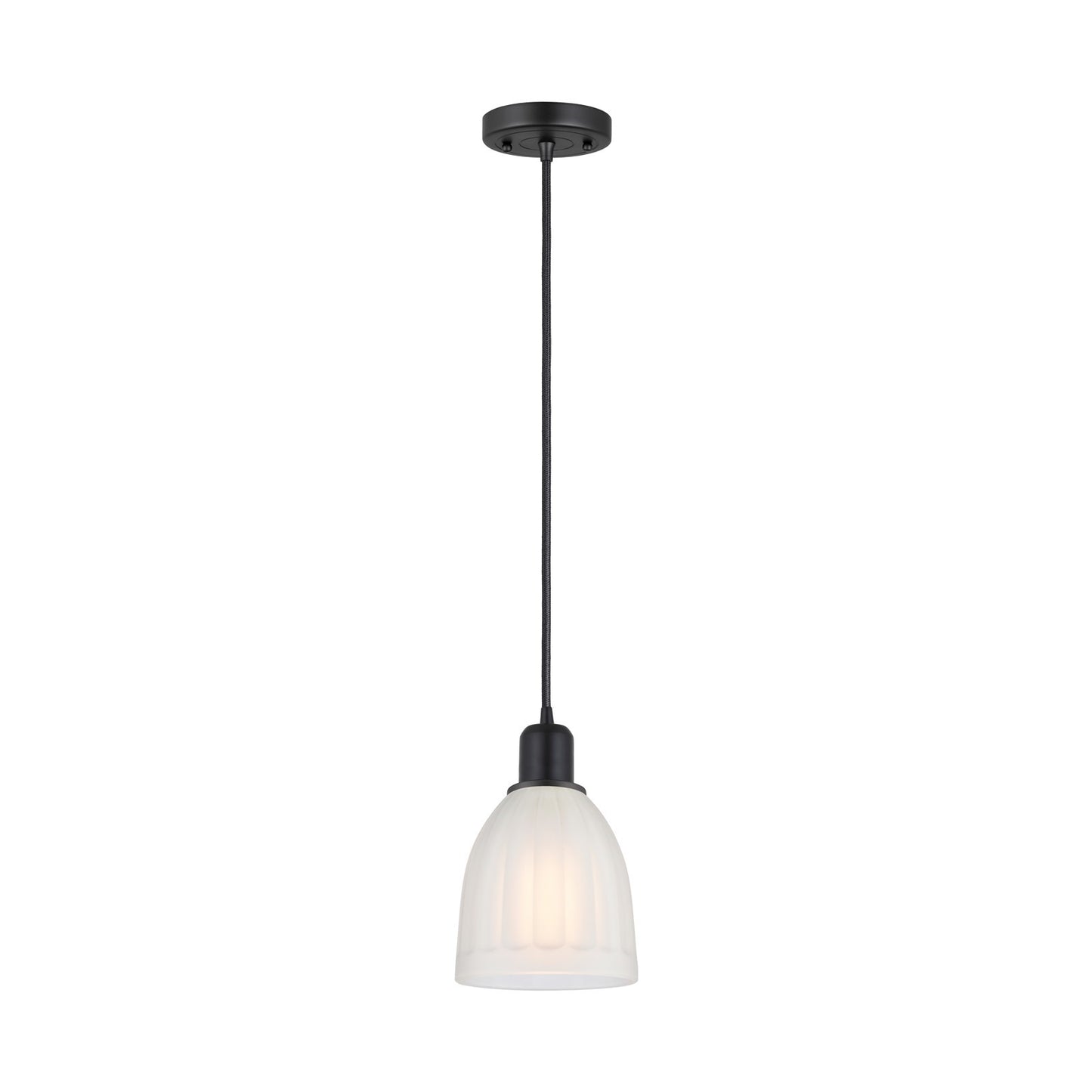 Innovations Brookfield 6in 1-Light Mini Pendant | Industrial Matte Black Steel and White Frosted Ribbed Glass | Kitchen Island | Model 900-1P-BK-G441