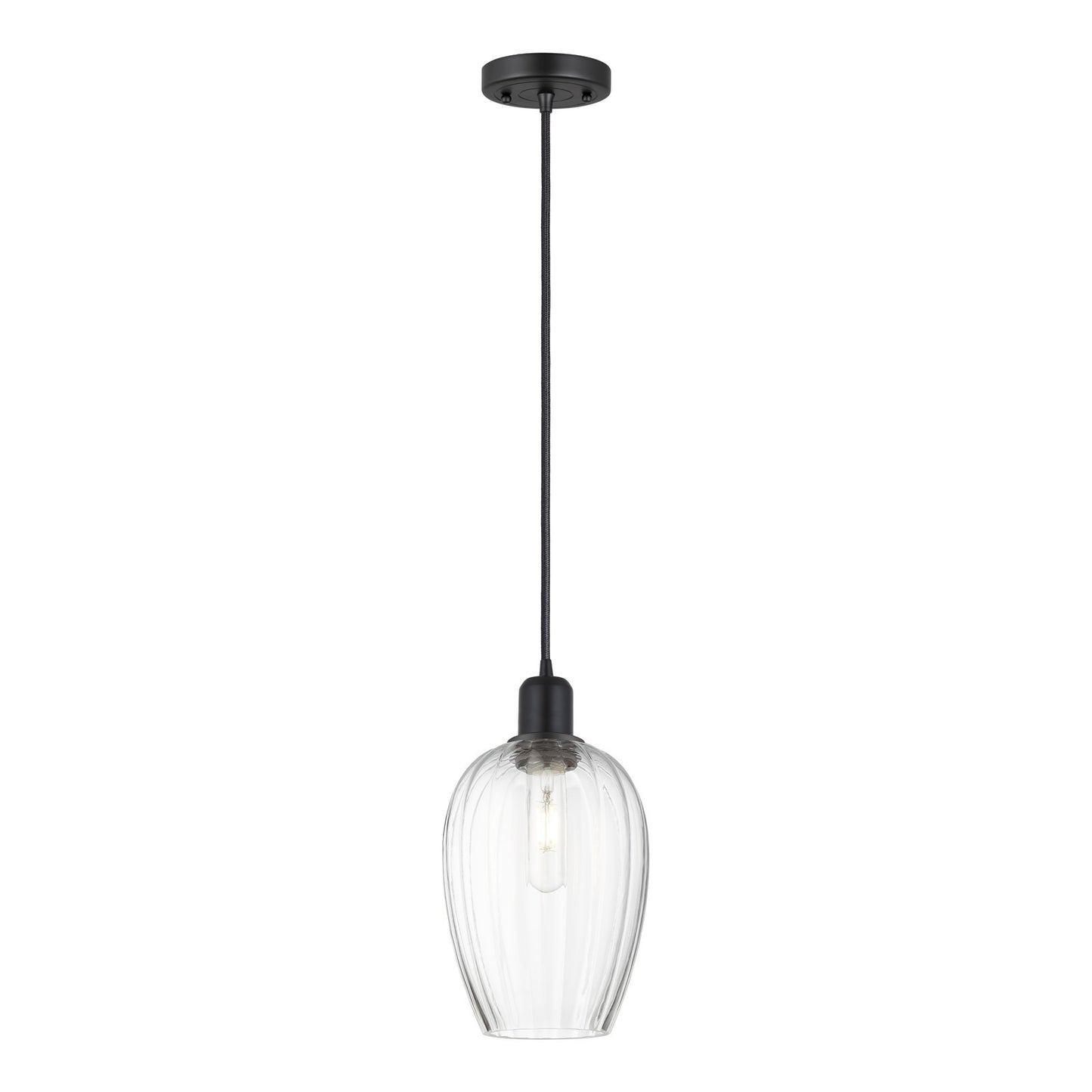 Innovations Preston Flute 6in 1-Light Mini Pendant | Industrial Matte Black Steel and Clear Glass | Kitchen Island & Dining | Model 900-1P-BK-G457-6CL