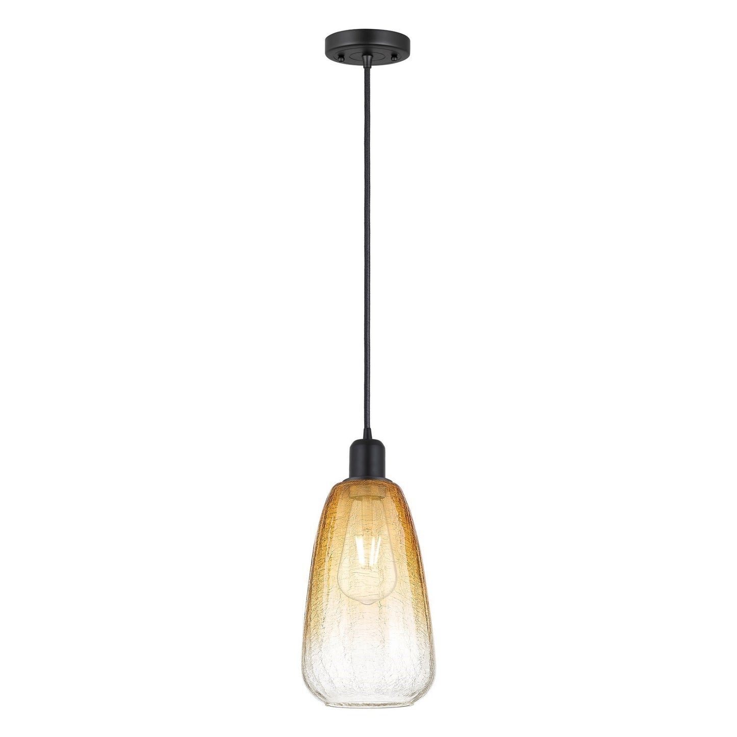 Innovations Brookhaven Almond 6in 1-Light Mini Pendant | Industrial Matte Black Steel and Amber Glass | Kitchen Island | Model 900-1P-BK-G480-6AM