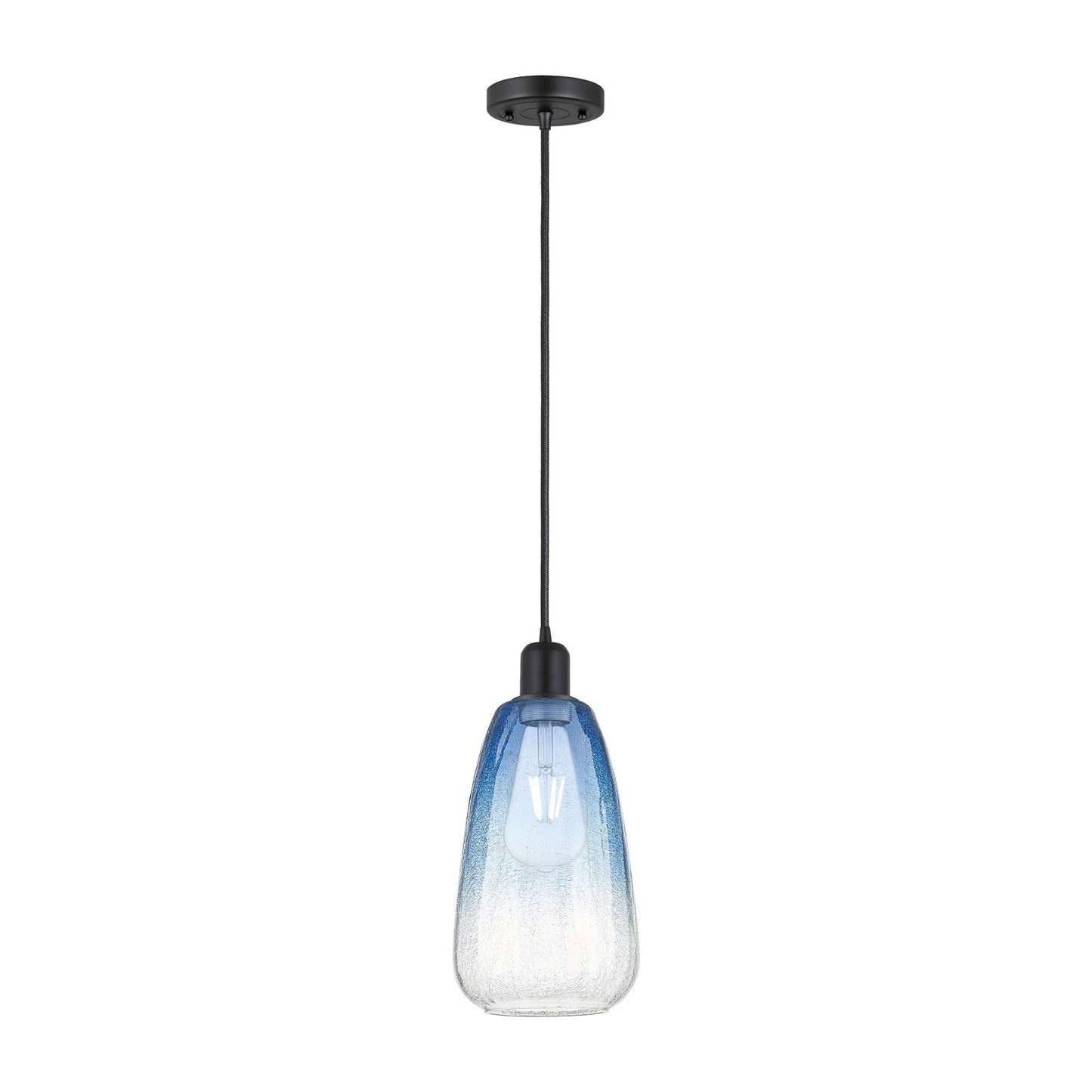 Innovations Brookhaven Almond 6in 1-Light Mini Pendant | Industrial Matte Black Steel and Sapphire Blue Glass | Kitchen Island | Model 900-1P-BK-G480-6SB