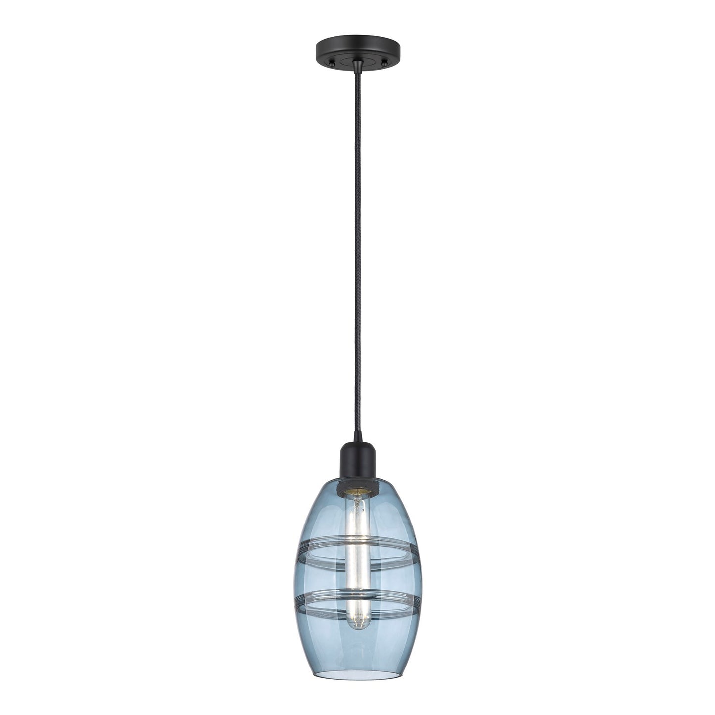 Innovations Vaz 6in 1-Light Mini Pendant | Industrial Matte Black Steel and Blue Glass | Kitchen Island & Dining Room | Model 900-1P-BK-G557-6BL