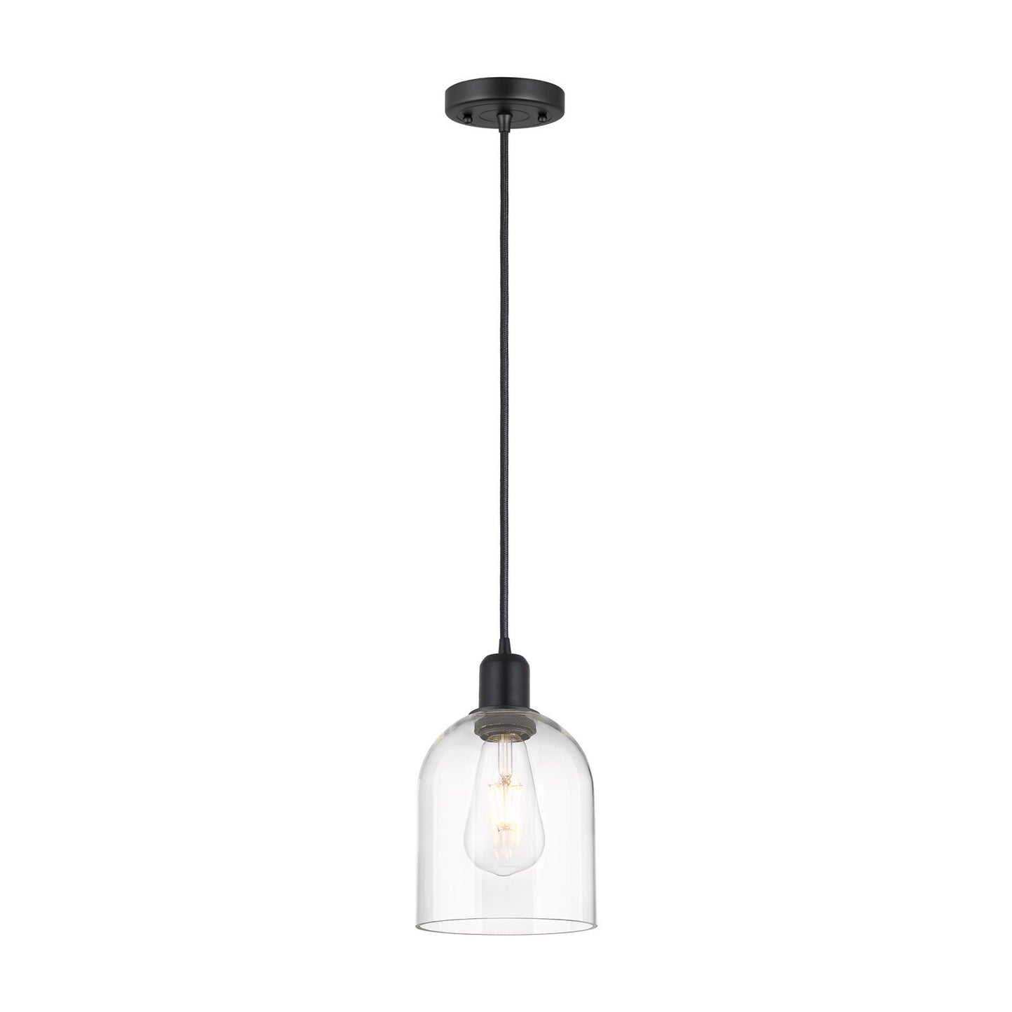 Innovations Bella 6in 1-Light Mini Pendant | Industrial Matte Black Steel and Clear Glass | Kitchen Island & Dining Room | Model 900-1P-BK-G558-6CL