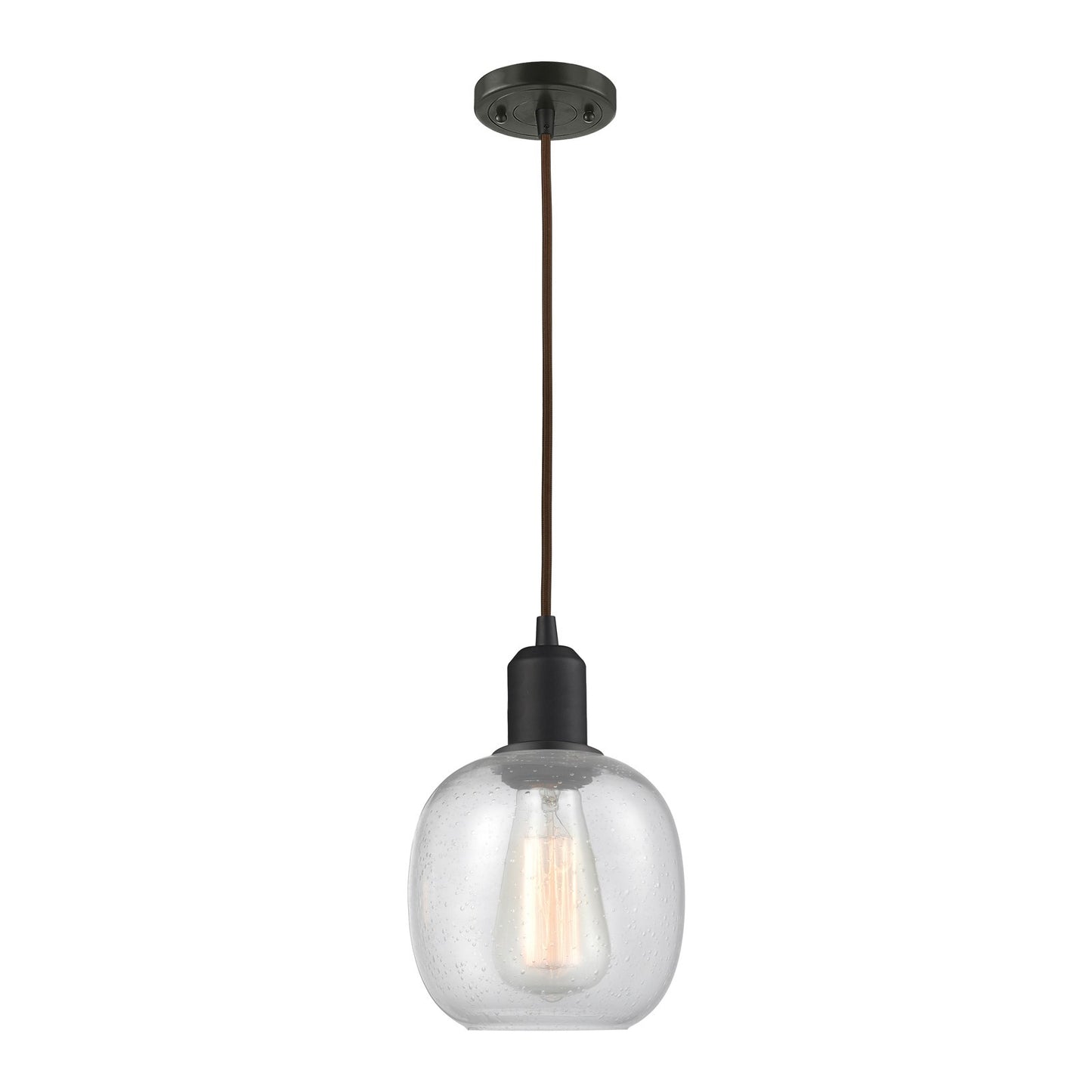 Innovations Belfast 6in 1-Light Mini Pendant | Industrial Oil Rubbed Bronze Steel and Seedy Glass | Kitchen Island | 6 x 6 x 9 in | Model 900-1P-OB-G104