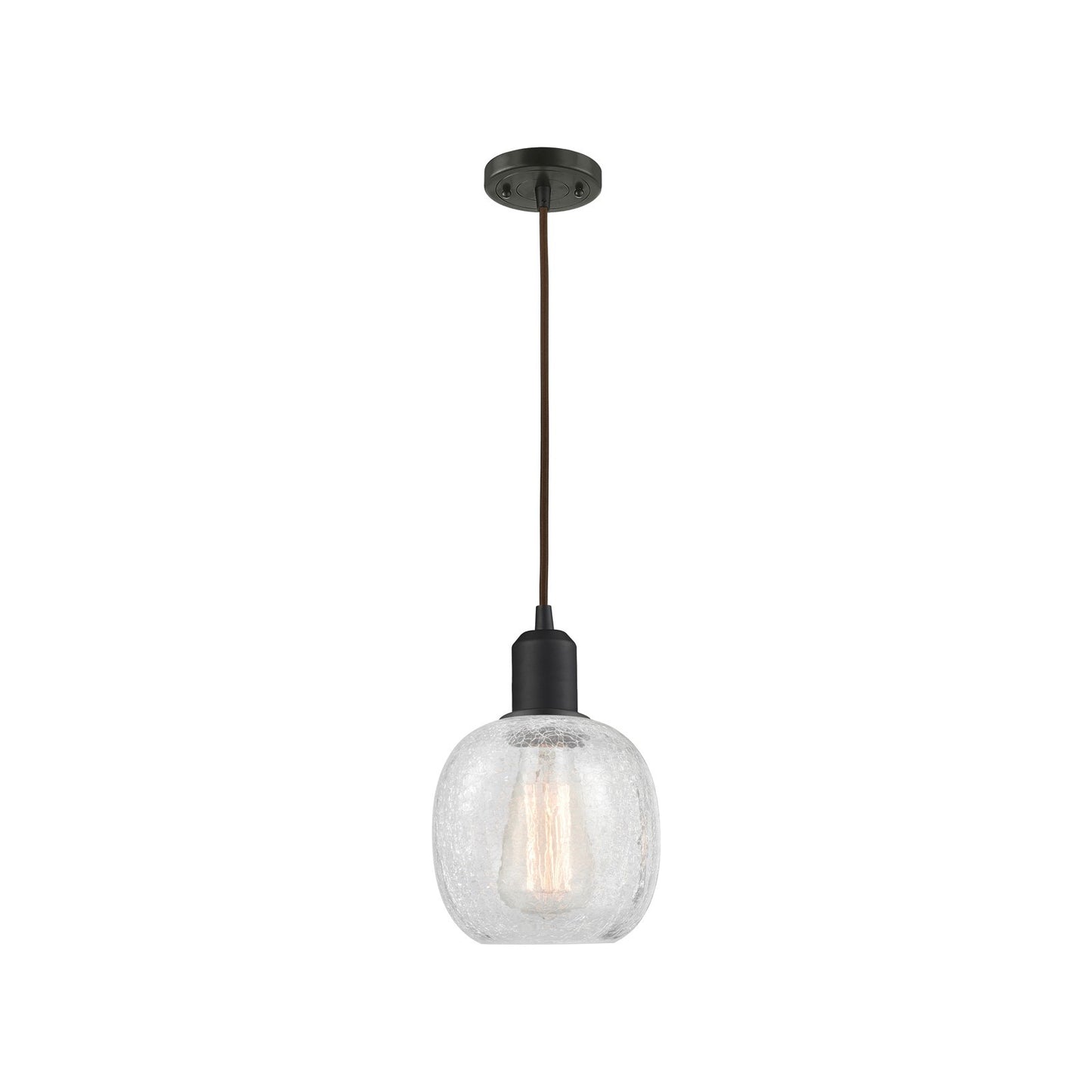 Innovations Belfast 6in 1-Light Mini Pendant | Industrial Oil Rubbed Bronze Steel and Clear Crackle Glass | Kitchen Island & Dining | Model 900-1P-OB-G105