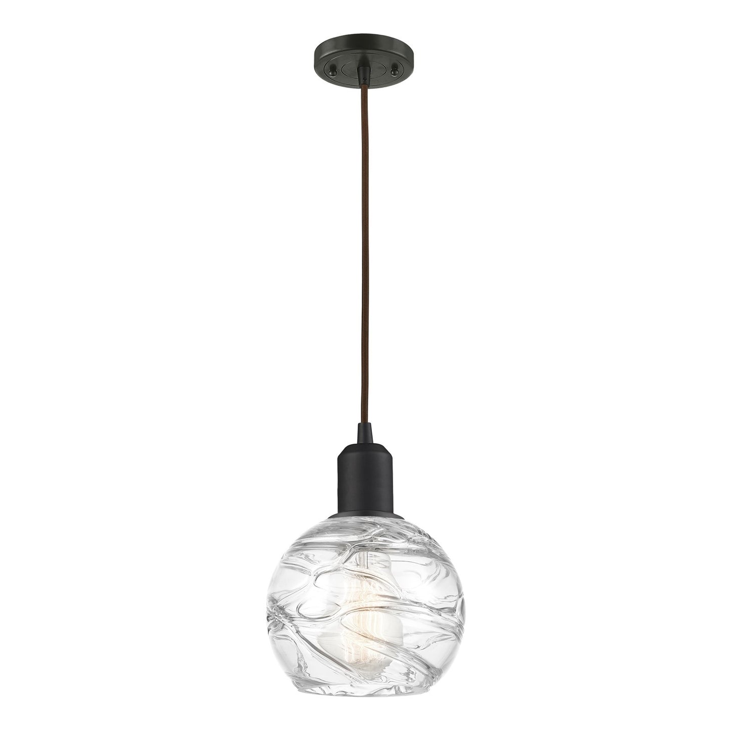 Innovations Athens Deco Swirl 6in 1-Light Mini Pendant | Industrial Oil Rubbed Bronze Steel and Clear Glass | Kitchen Island & | Model 900-1P-OB-G1213-6CL