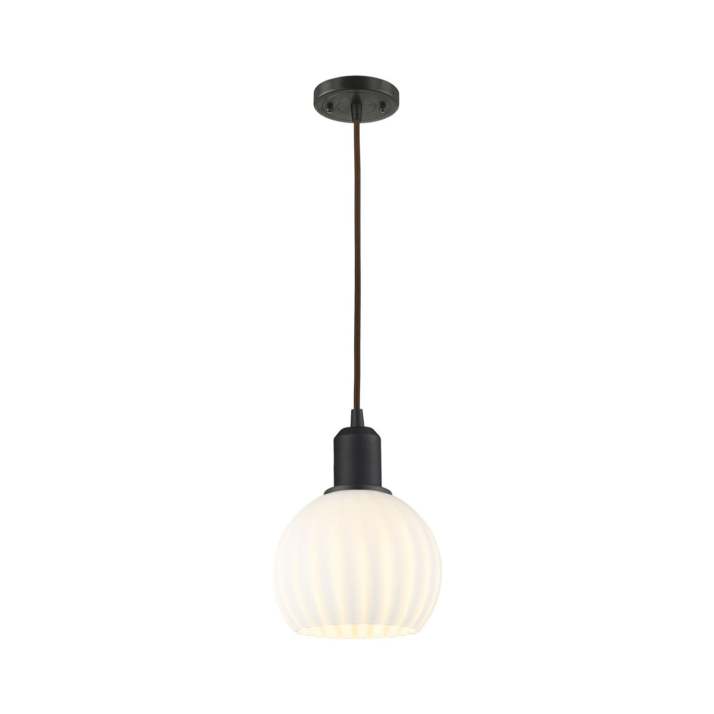 Innovations White Venetian 6in 1-Light Mini Pendant | Industrial Oil Rubbed Bronze Steel and White Venetian Glass | Kitchen | Model 900-1P-OB-G1217-6WV