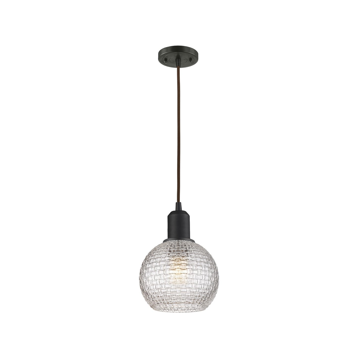 Innovations Athens 6in 1-Light Mini Pendant | Industrial Oil Rubbed Bronze Steel and Clear Basket Weave Glass | Kitchen Island | Model 900-1P-OB-G122C-6CL