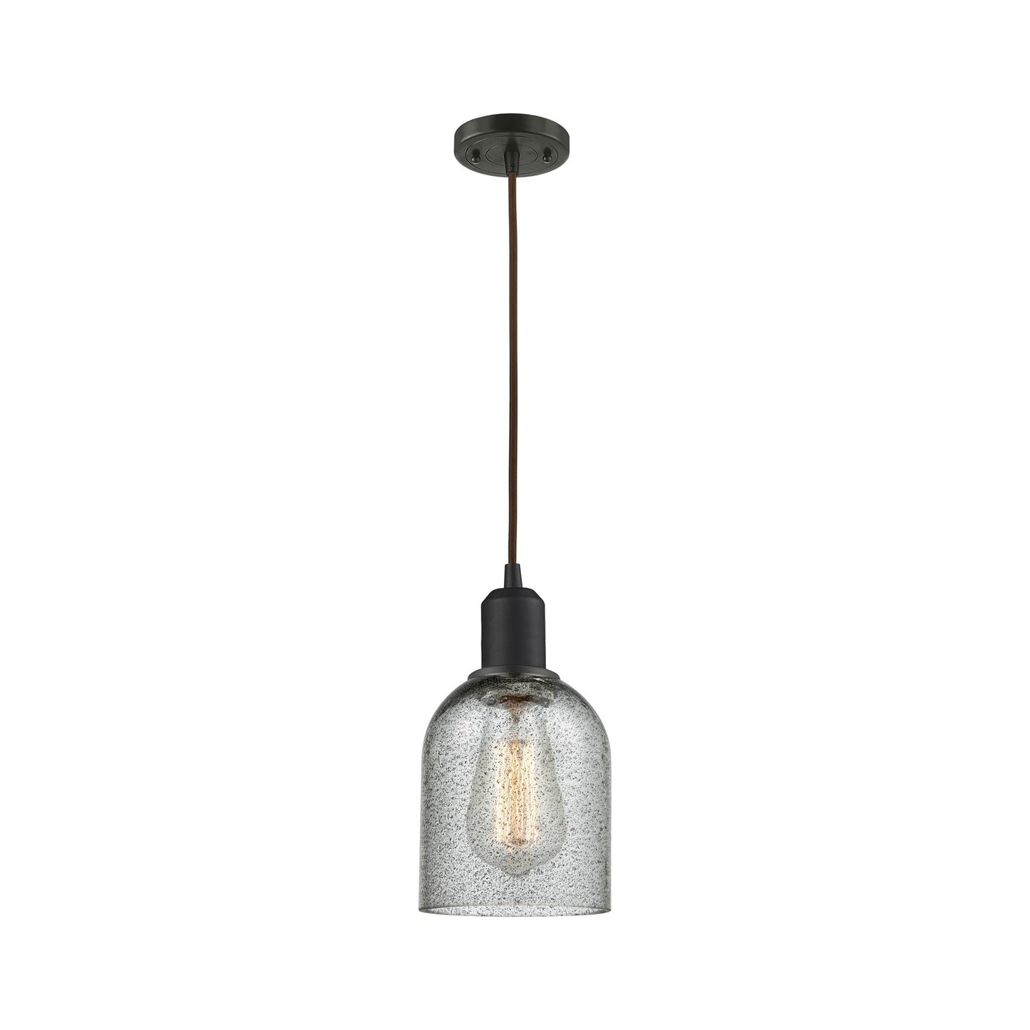 Innovations Caledonia 5in 1-Light Mini Pendant | Industrial Oil Rubbed Bronze Steel and Charcoal Glass | Kitchen Island | 5 x 9 in | Model 900-1P-OB-G257