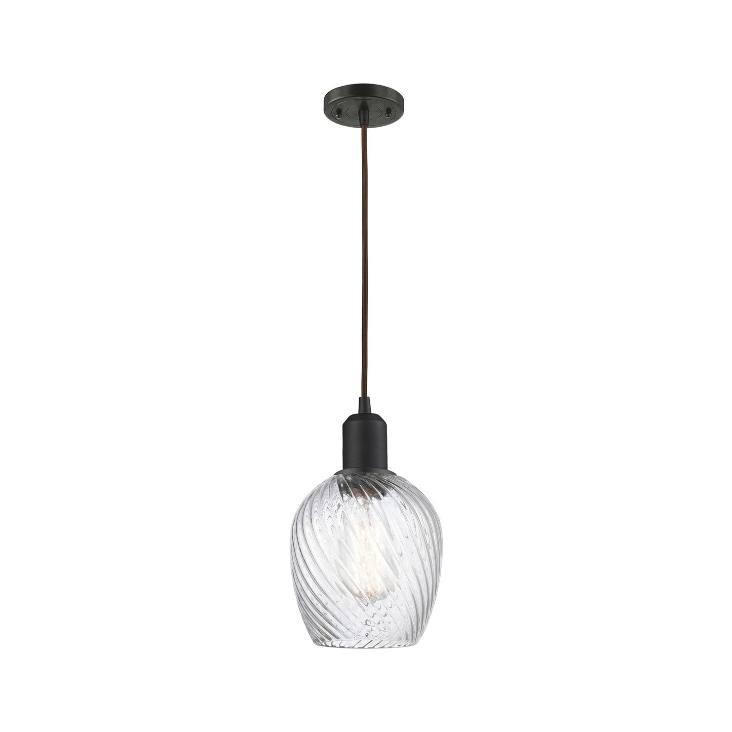 Innovations Salina 6in 1-Light Mini Pendant | Industrial Oil Rubbed Bronze Steel and Clear Spiral Fluted Glass | Kitchen Island & | Model 900-1P-OB-G292