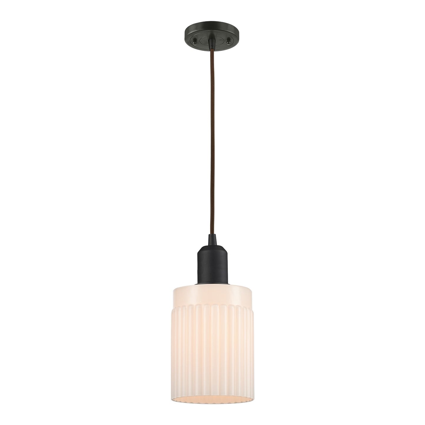 Innovations Hadley 1-Light 4.5in Mini Pendant | Industrial Oil Rubbed Bronze Steel and Matte White Ribbed Glass | Kitchen Island & | Model 900-1P-OB-G341