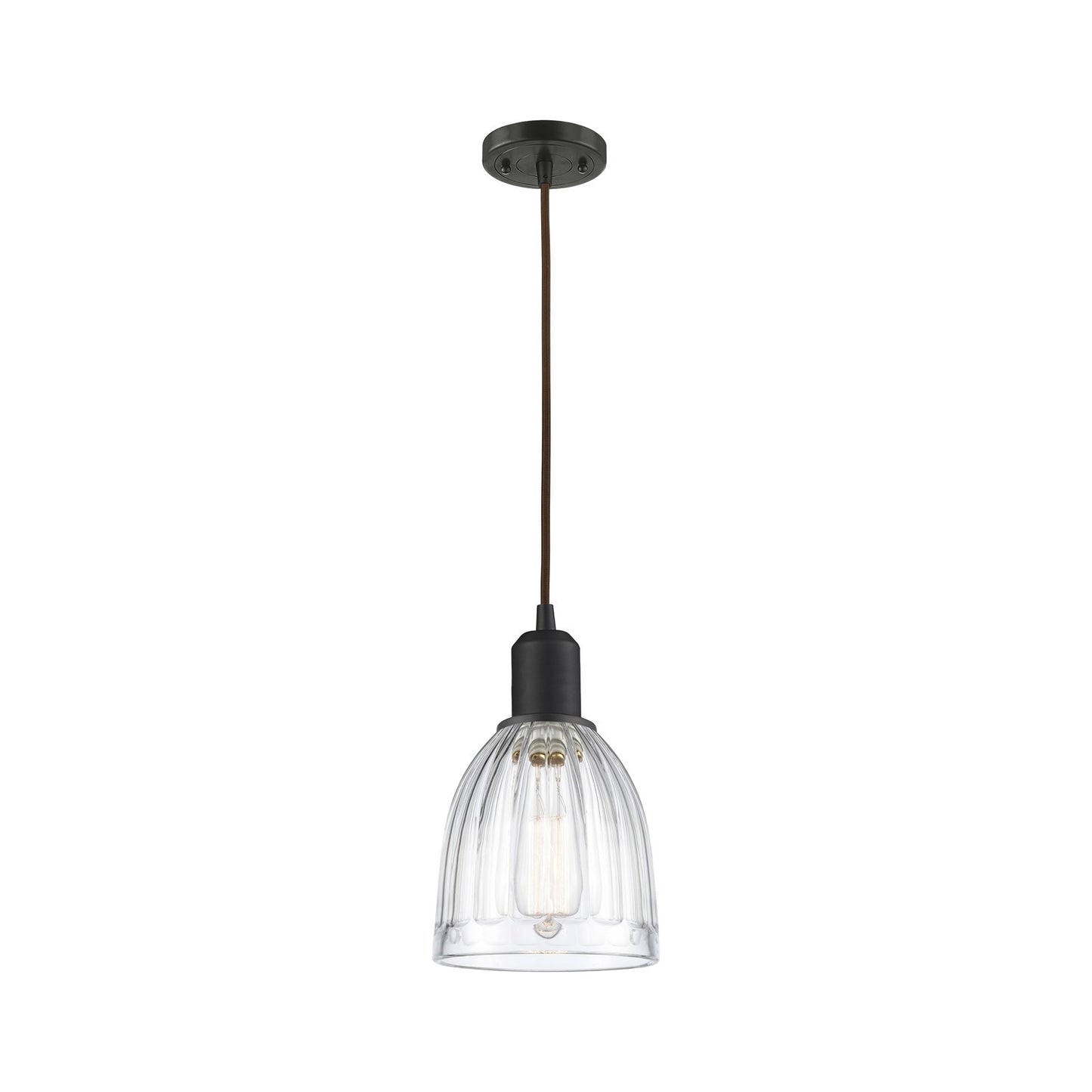 Innovations Brookfield 6in 1-Light Mini Pendant | Industrial Oil Rubbed Bronze and Clear Ribbed Glass | Kitchen Island | Model 900-1P-OB-G442